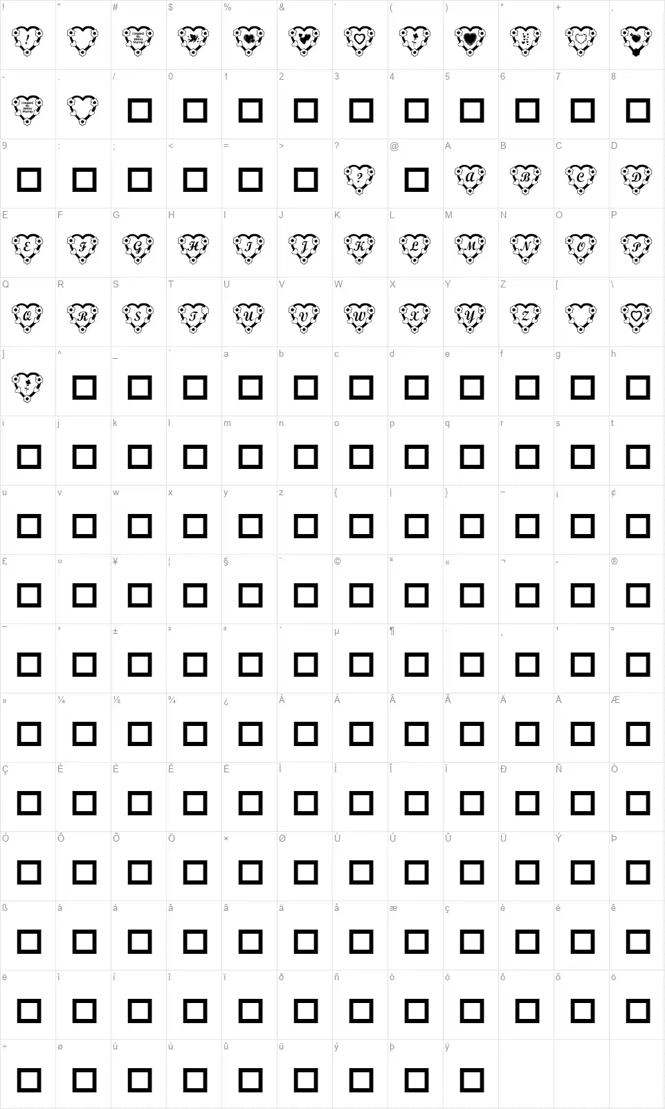RMFlwrHtfont character map