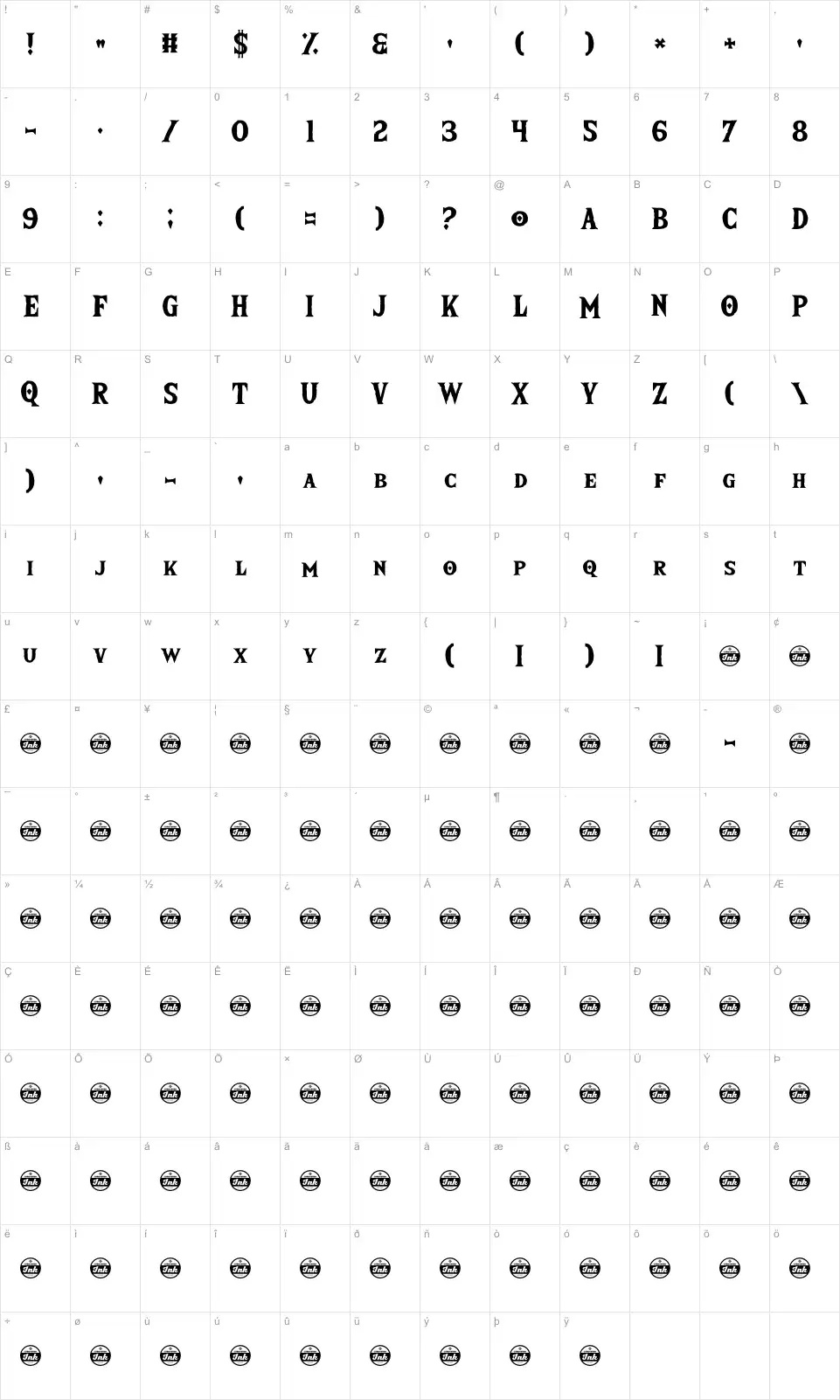 Robloxfont character map