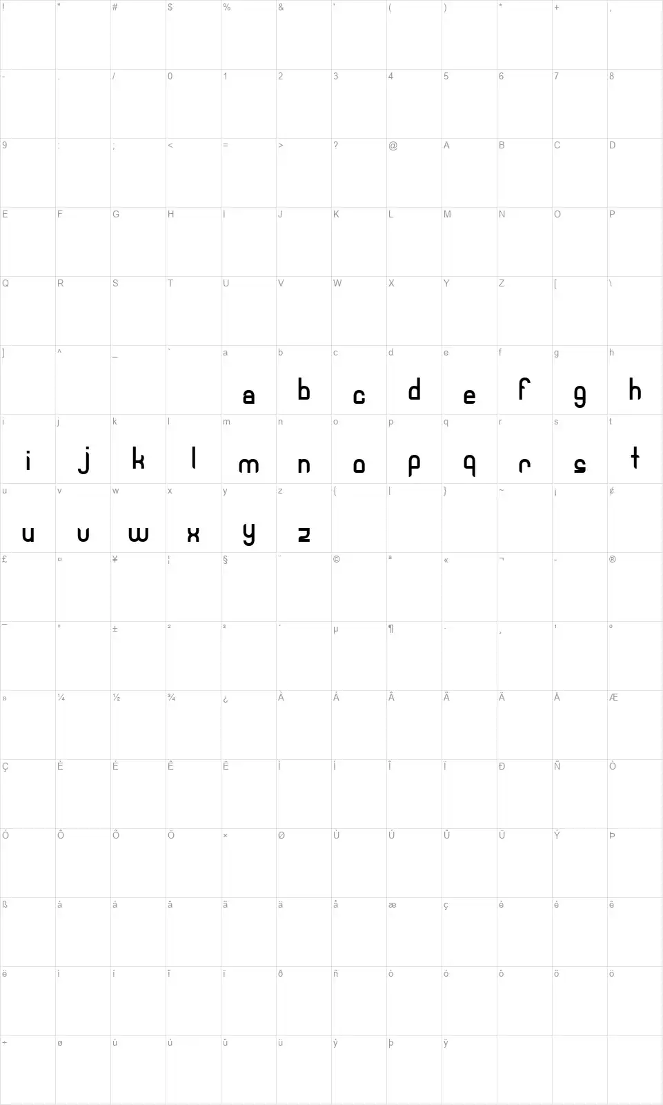 Robotechfont character map