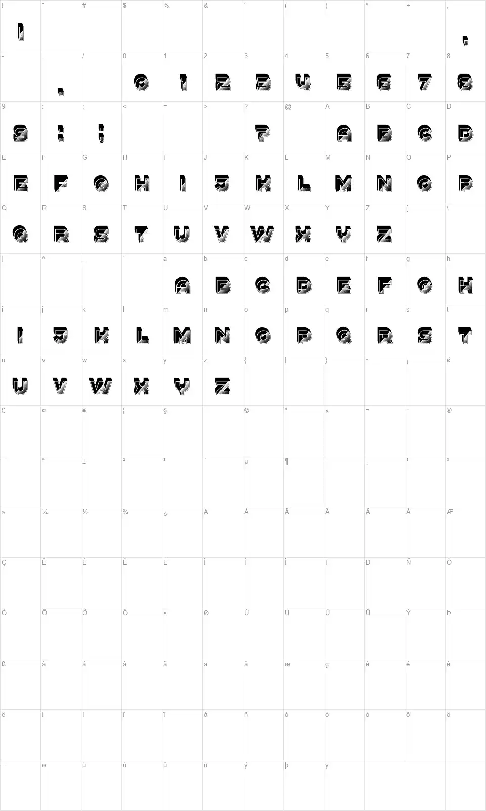 Rockingfont character map