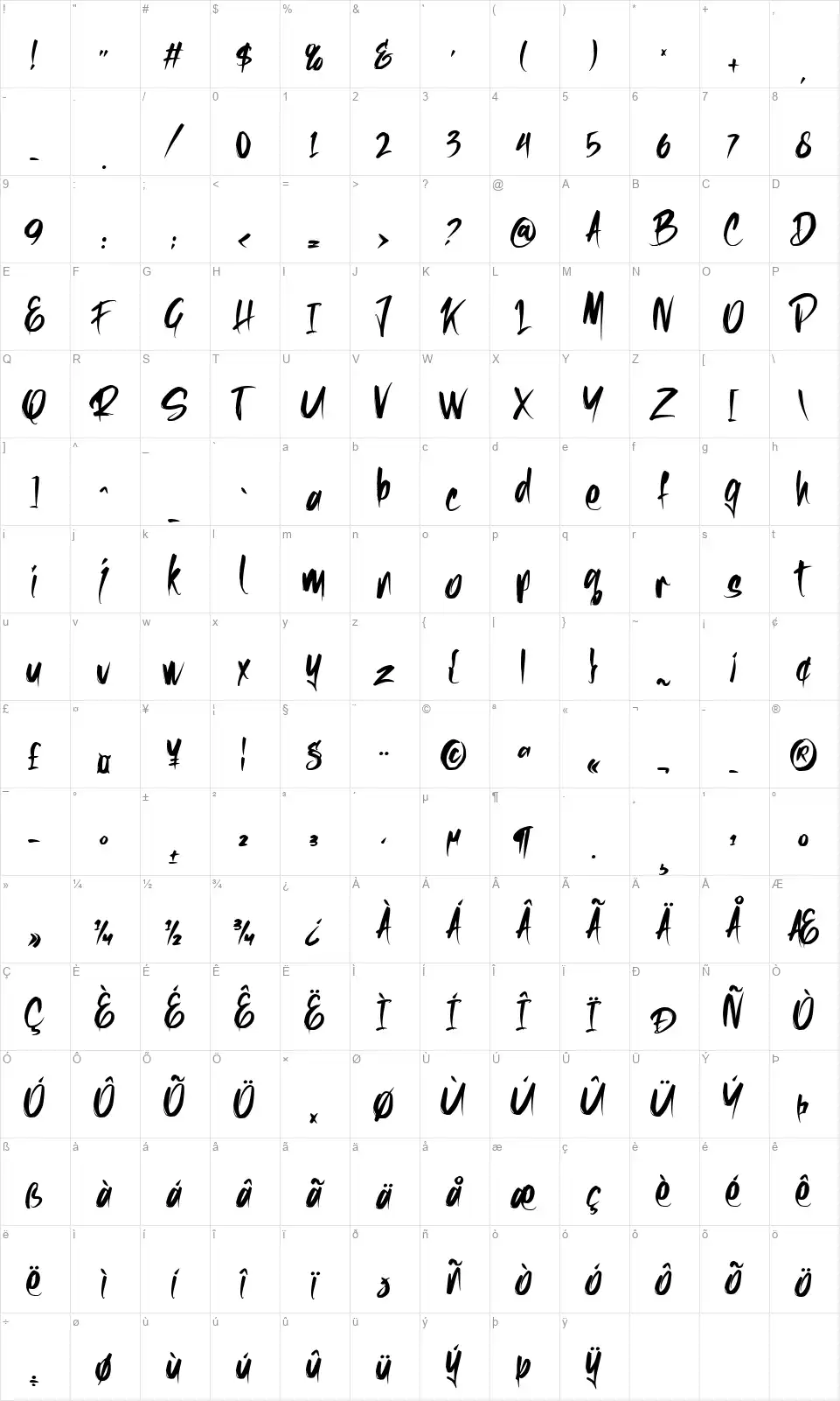 Rushfeelfont character map