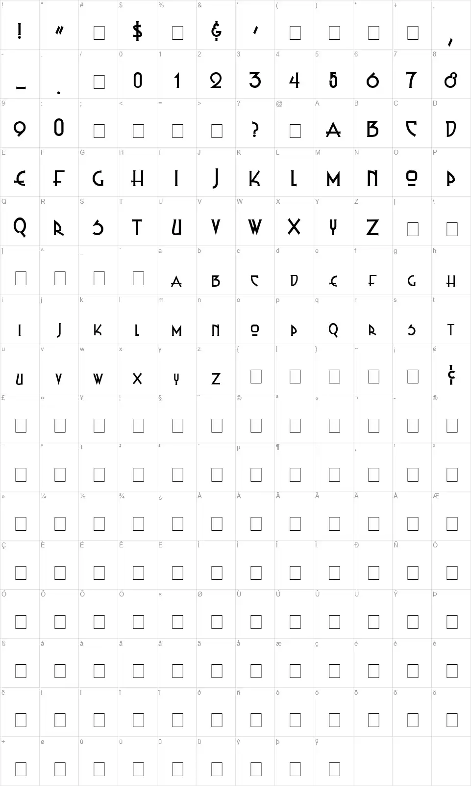 Russel Writefont character map