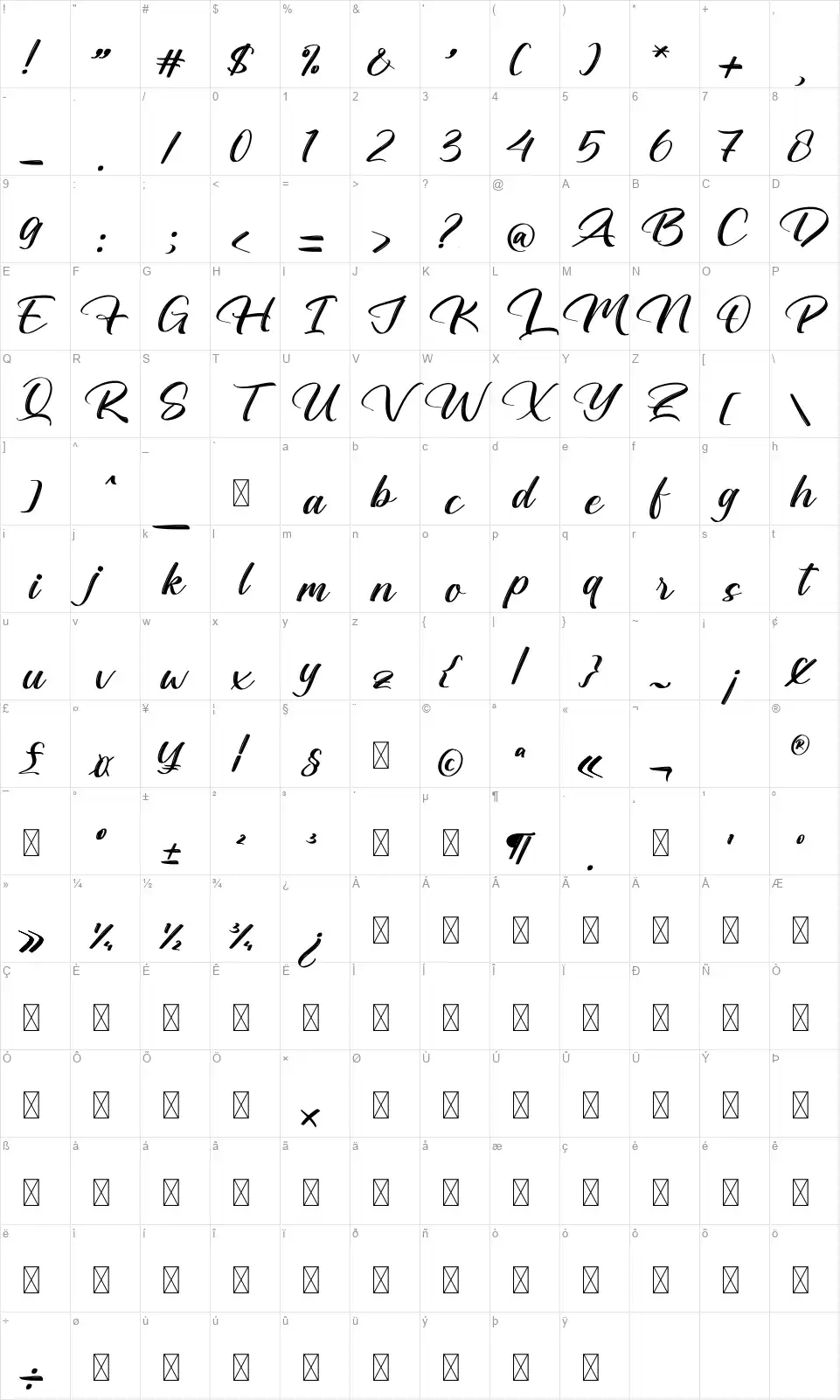 Rusted Bravesfont character map