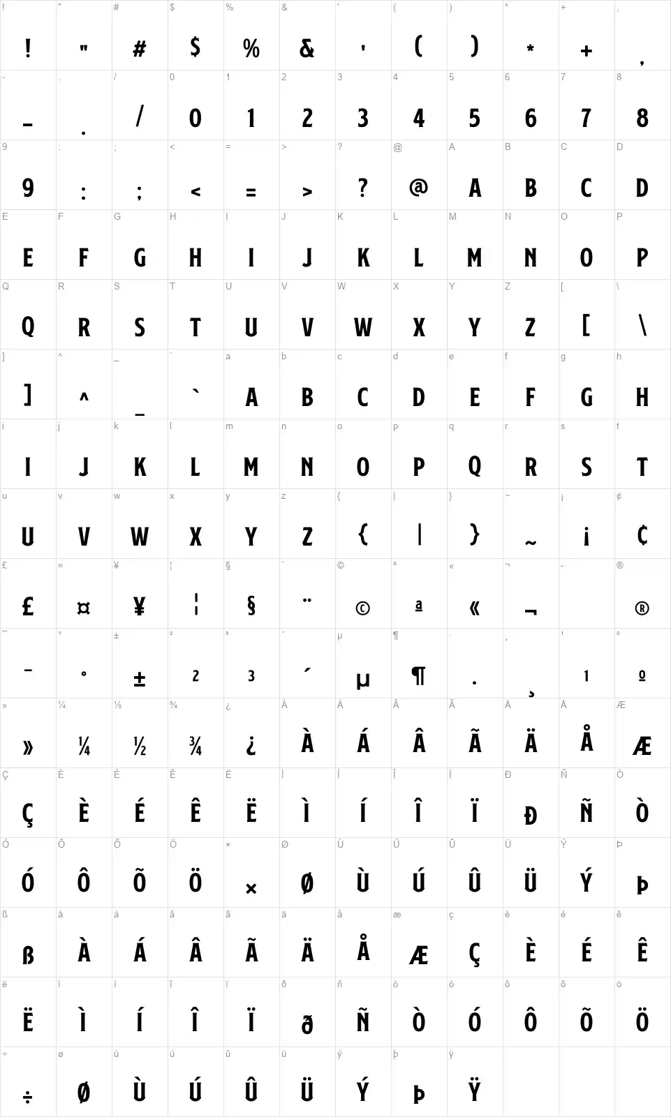 S&S Nickson Onefont character map