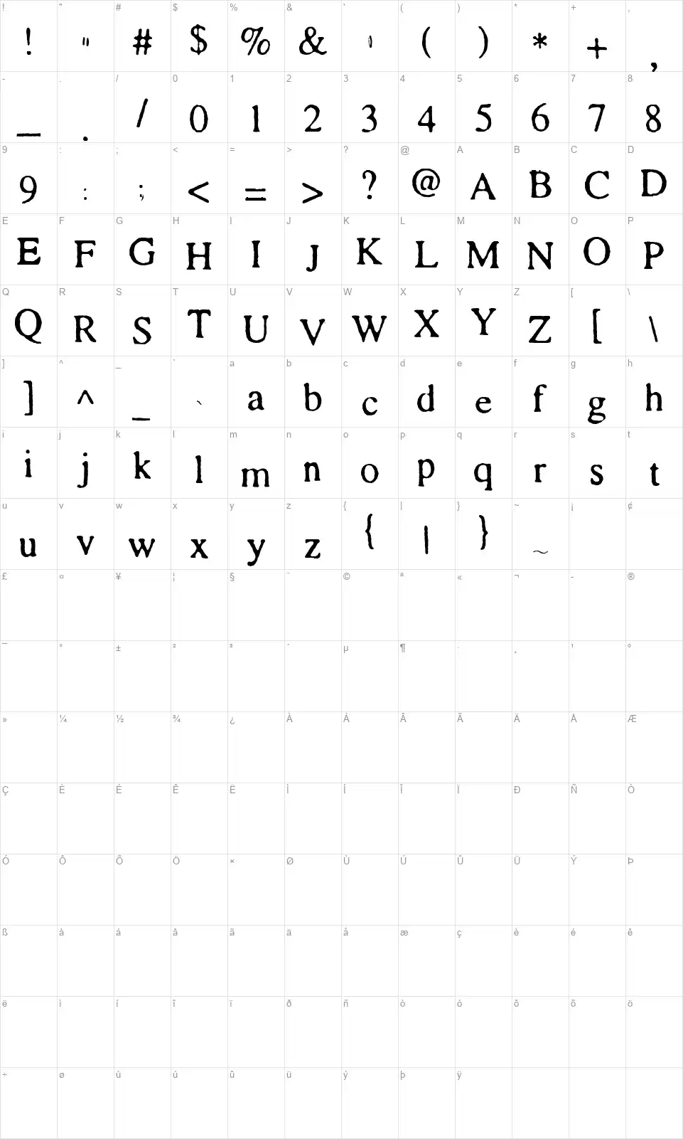 SA Cintafont character map