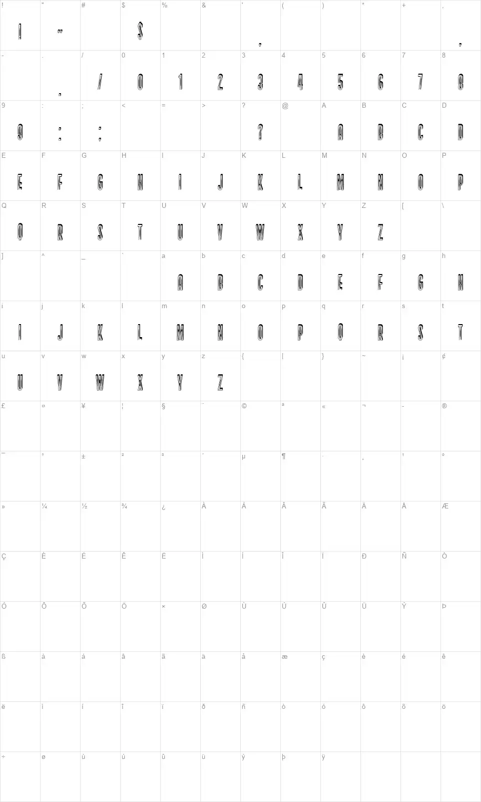 Sabbiafont character map