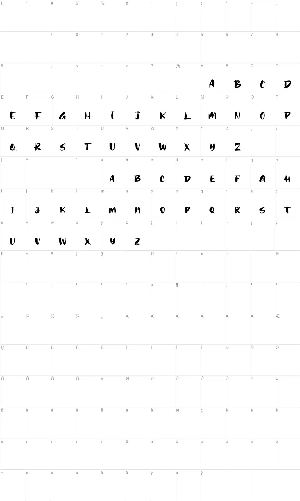Sack and Jellyfont character map