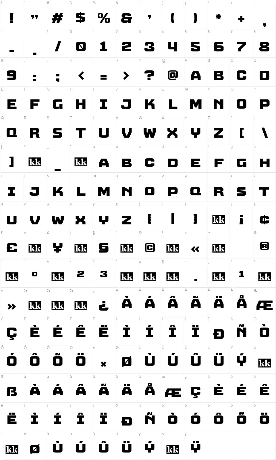 Sagu Exorafont character map