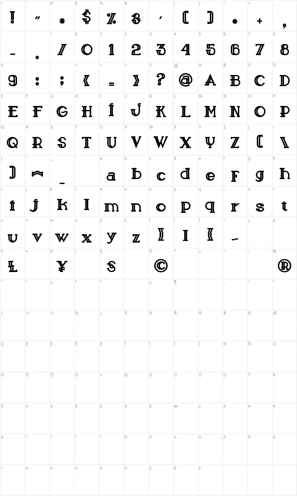 Sailorfont character map