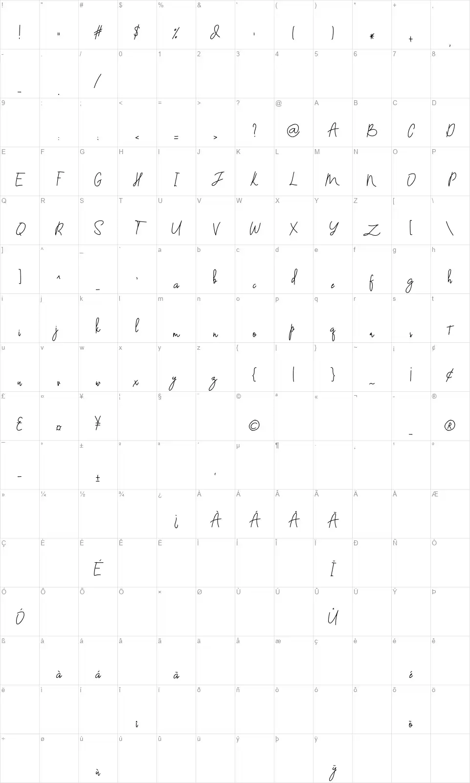 Sallapanfont character map
