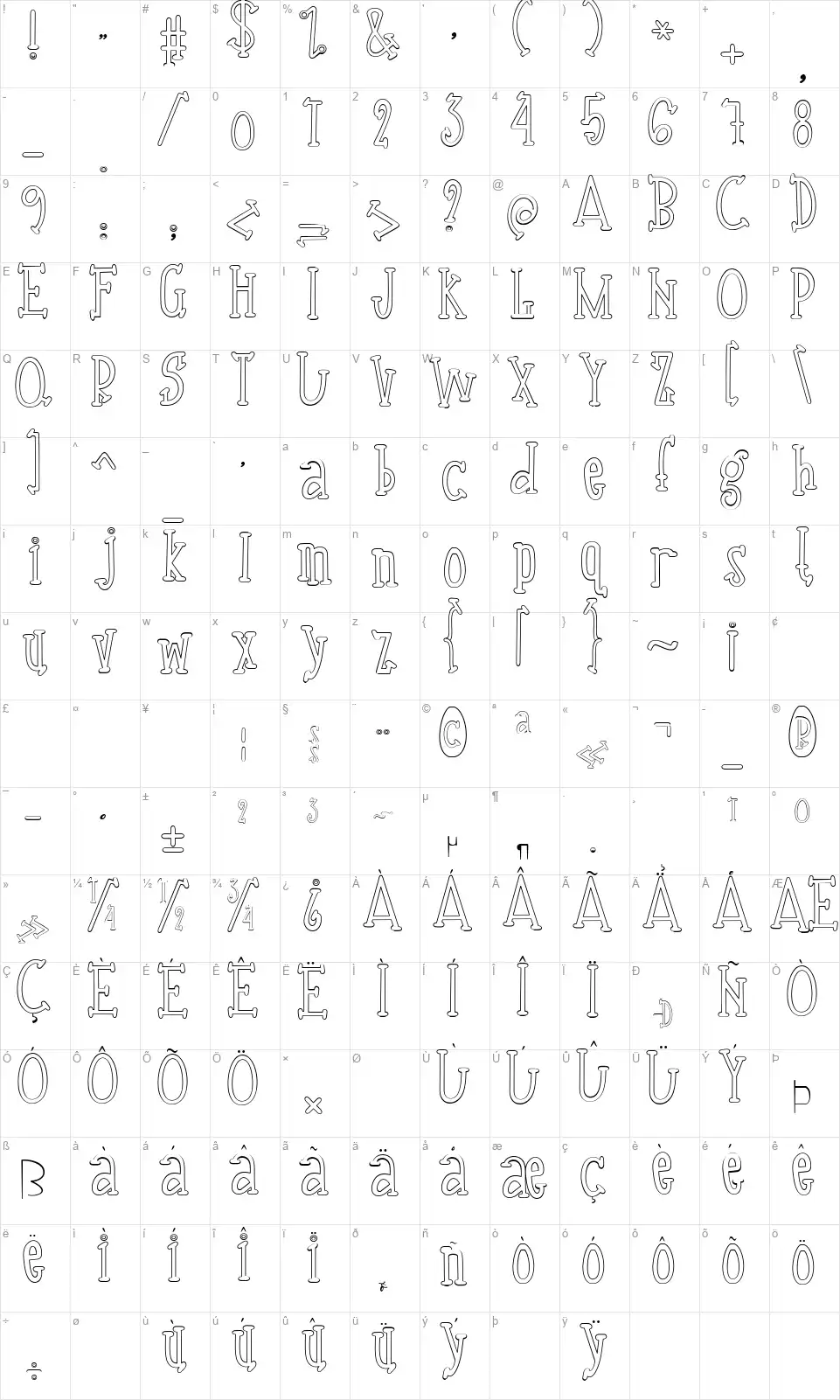 Sallsburggfont character map