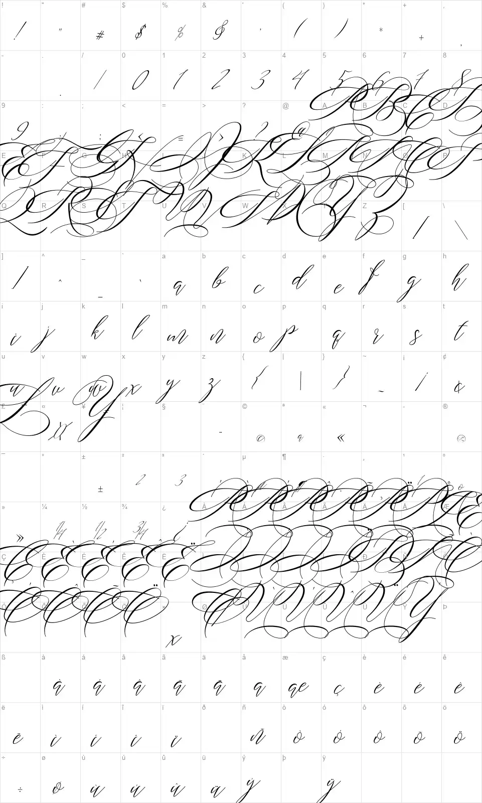 Salwomenfont character map
