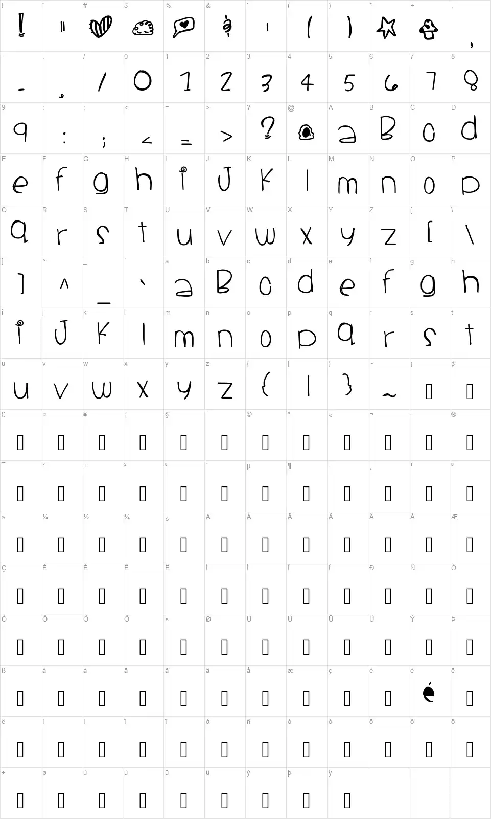 Santa Cruzfont character map