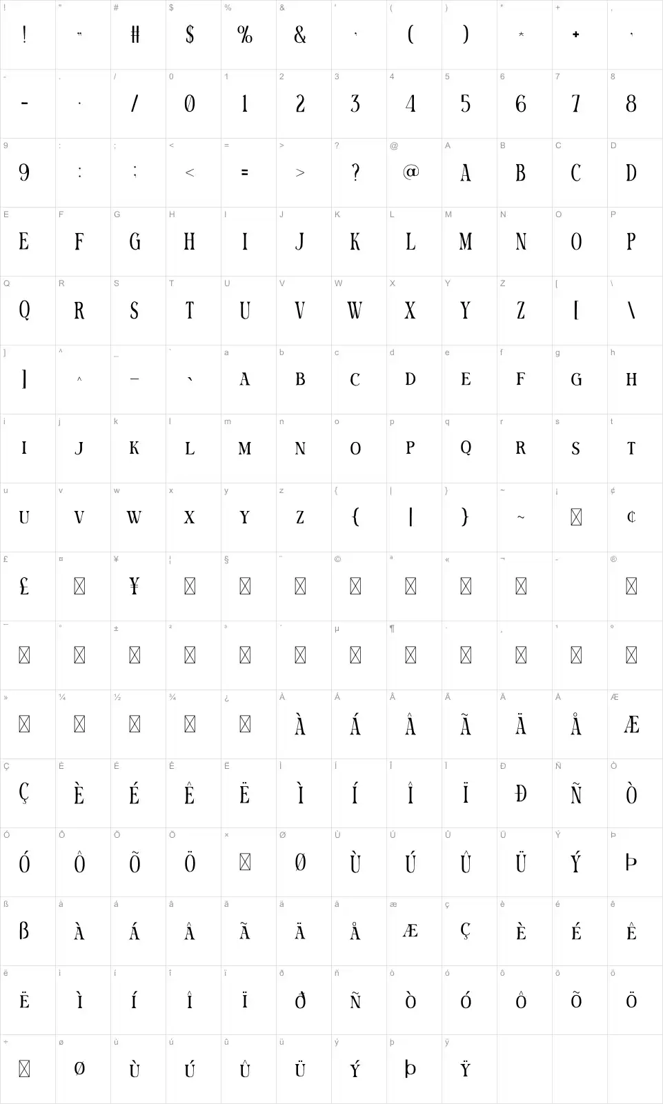 Sarasech Карта Sarasechfont character map