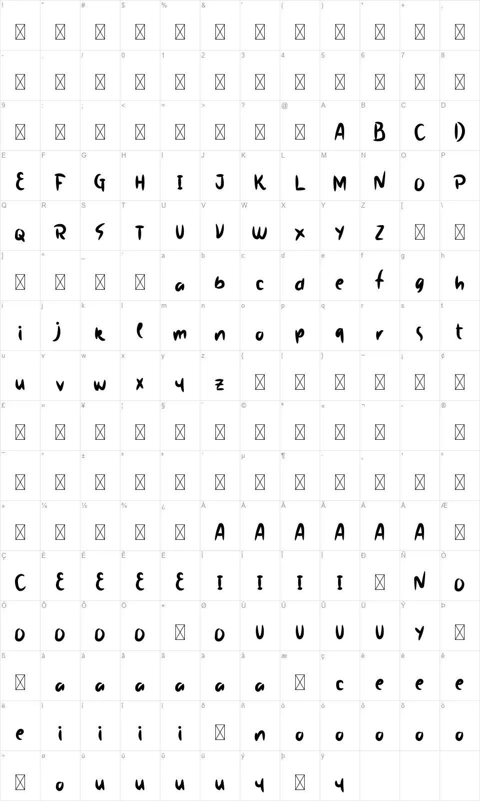 Scary Partyfont character map