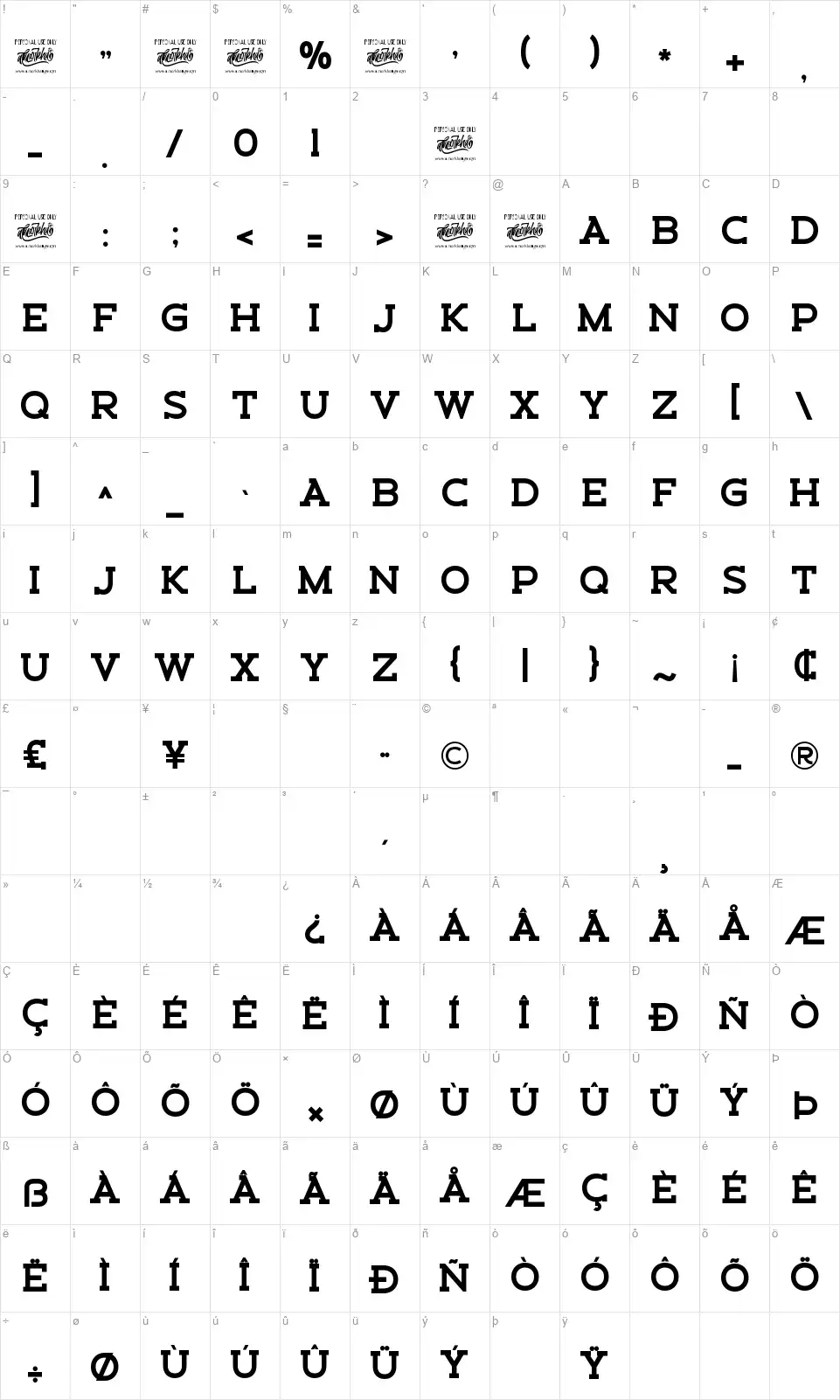 Schein Sansfont character map