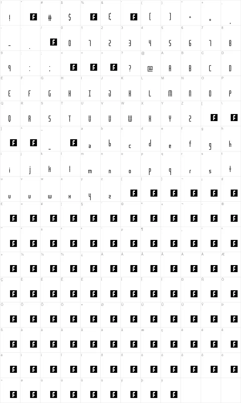 Scoreboard LEDfont character map