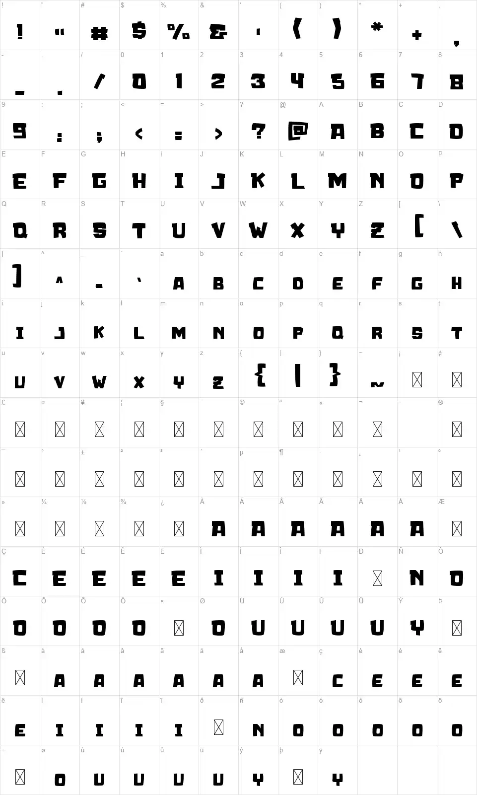 Scrublandfont character map