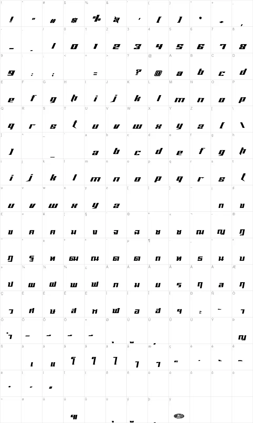 SD Hallfont character map