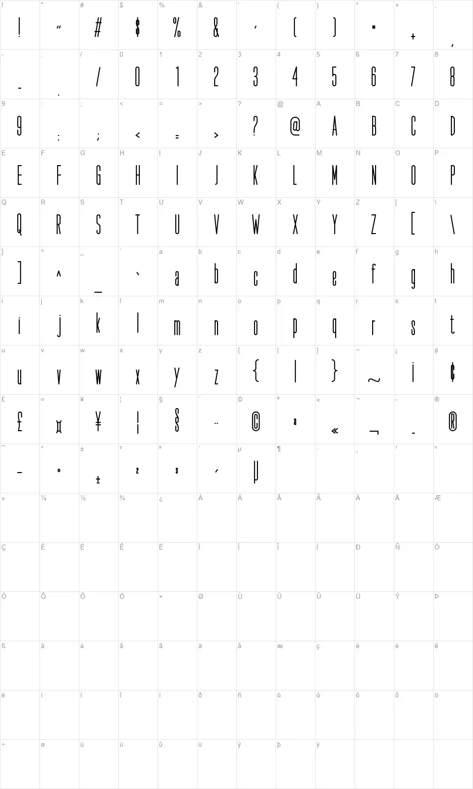 Seductive Heightfont character map
