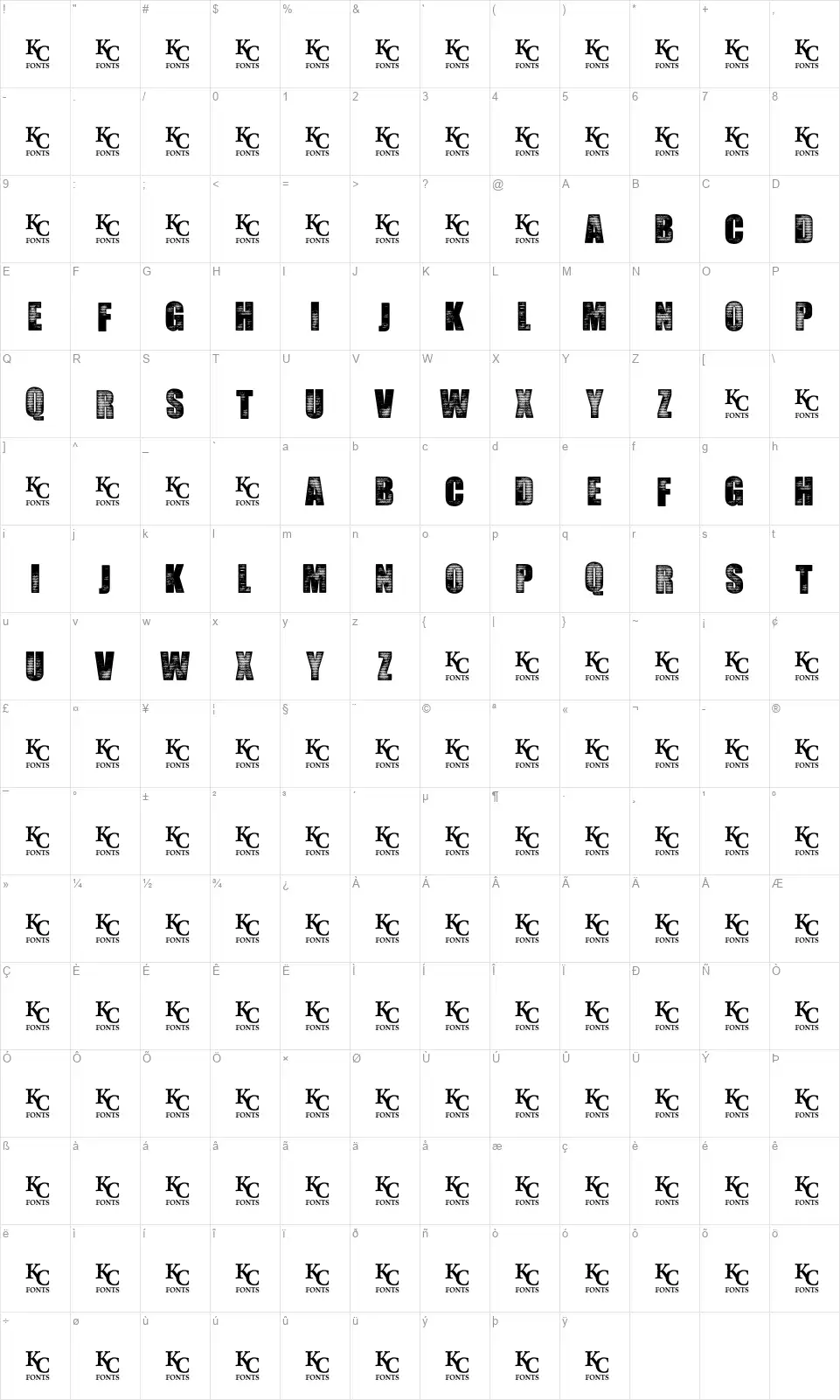 Seedy Motelfont character map