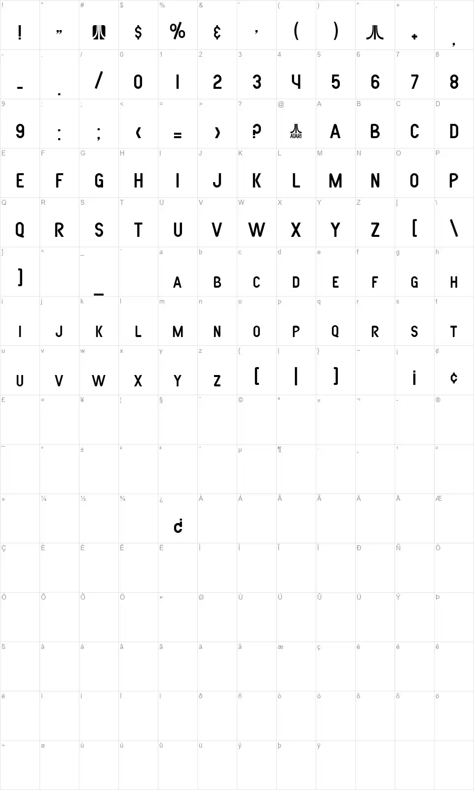 SF Atarian Systemfont character map