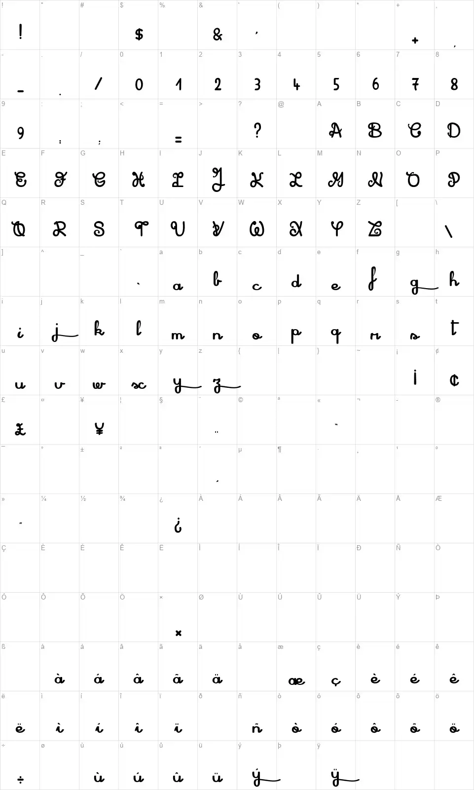 Shadow Boxingfont character map