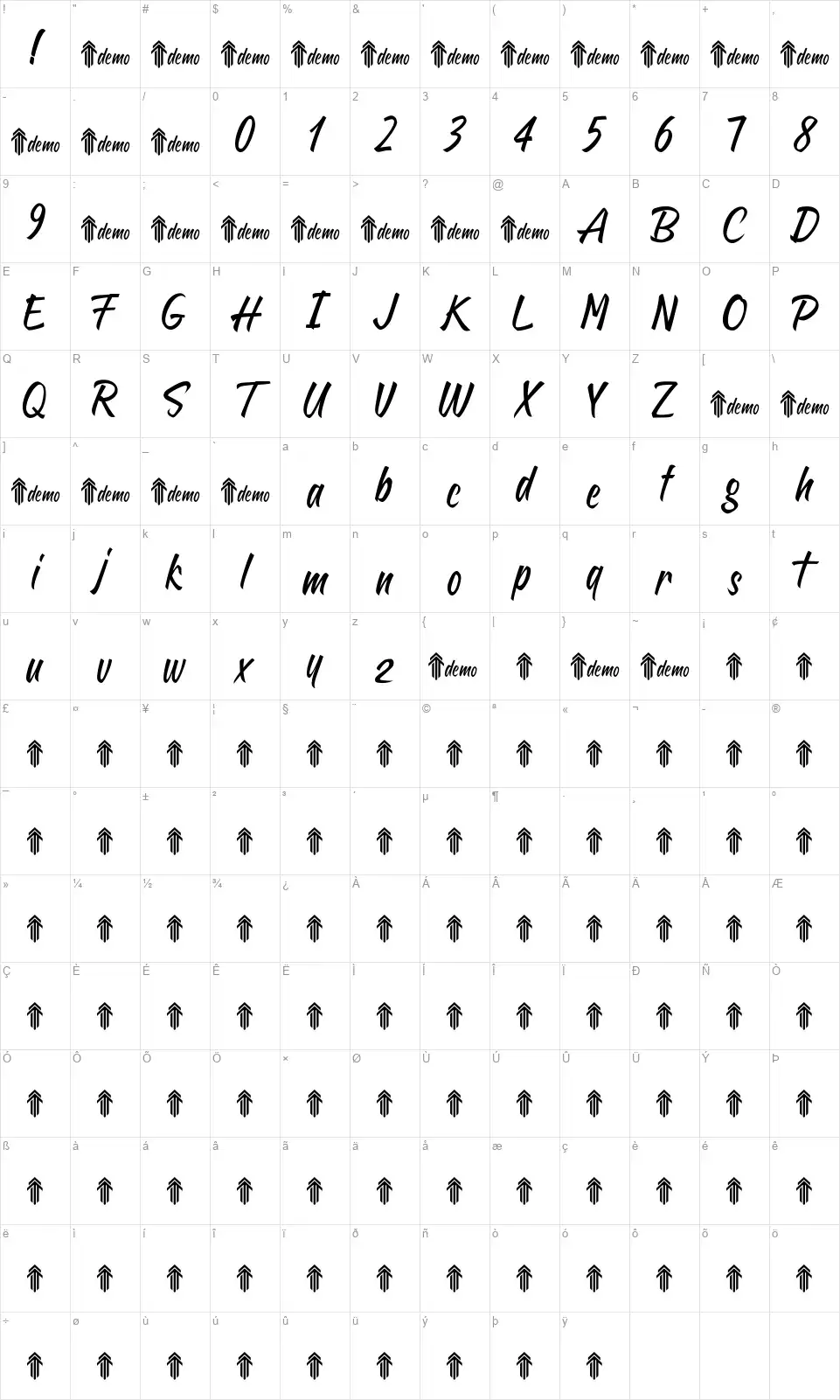 Sheptemberfont character map