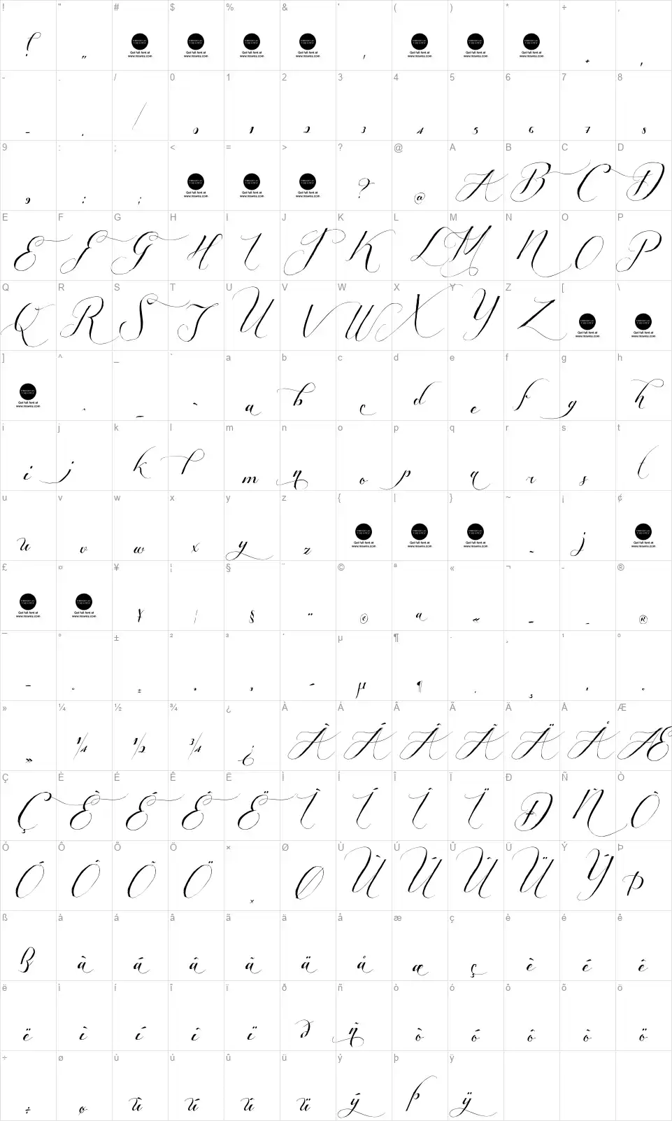 Shipped Goodsfont character map