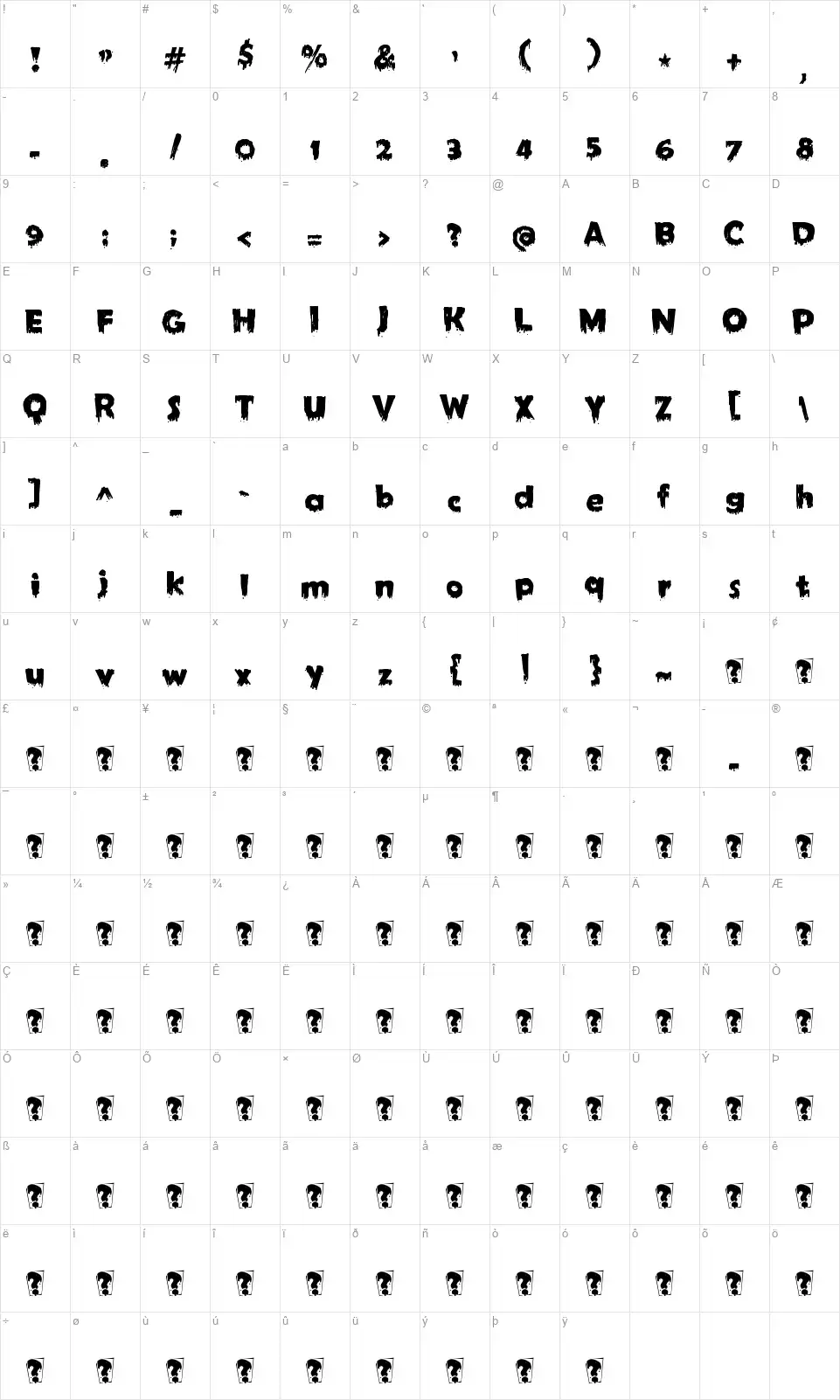 Shocktoberfont character map