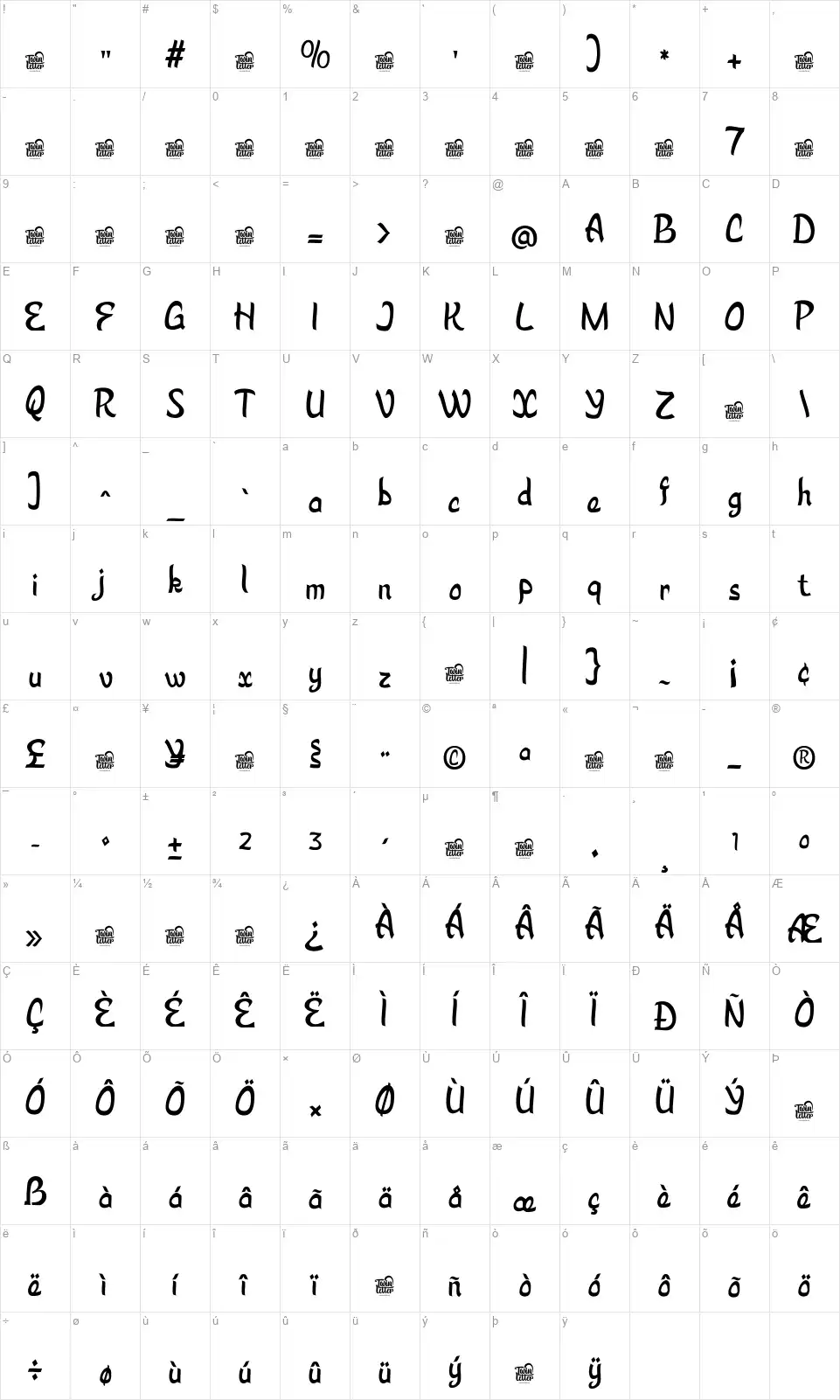 Shokhifulfont character map