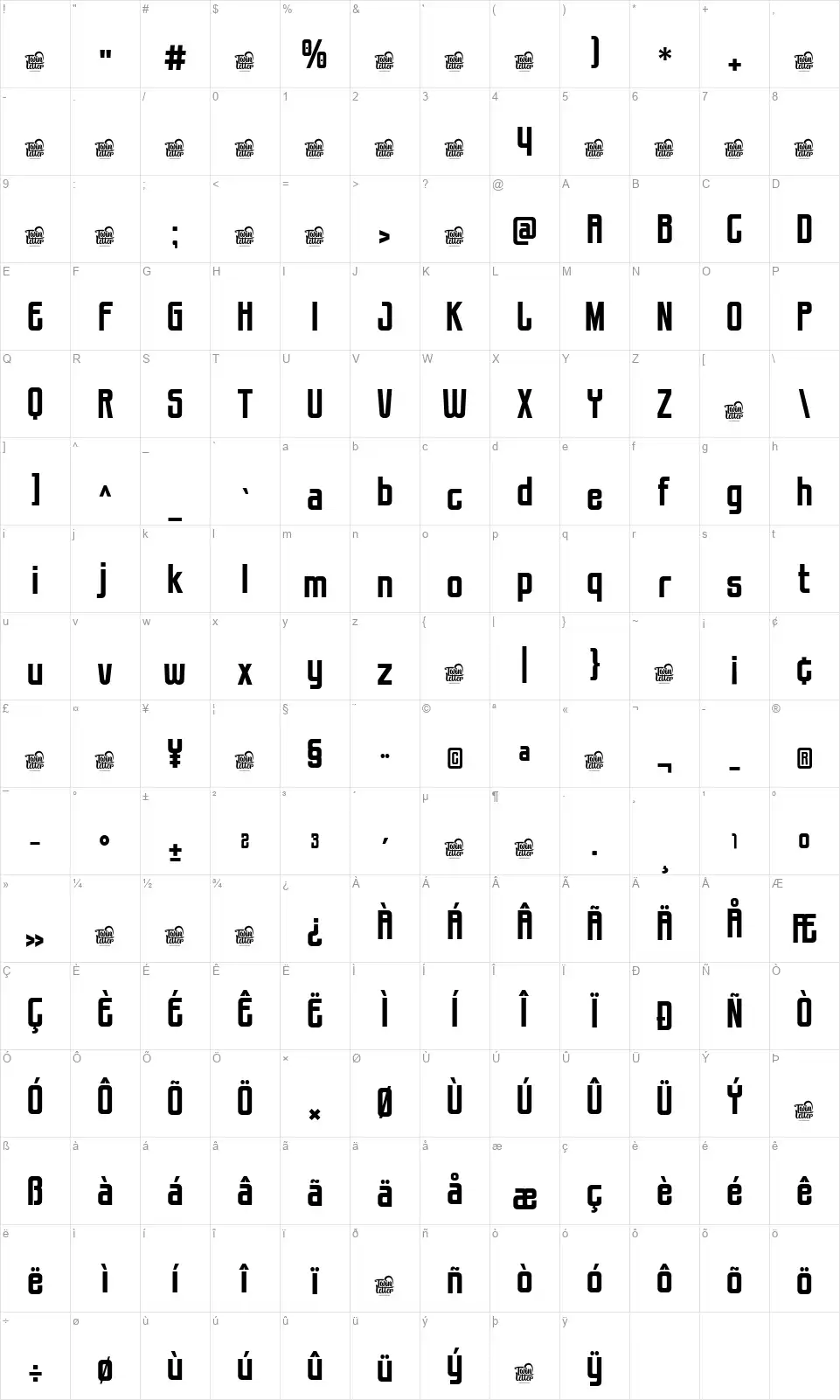 Shooketfont character map