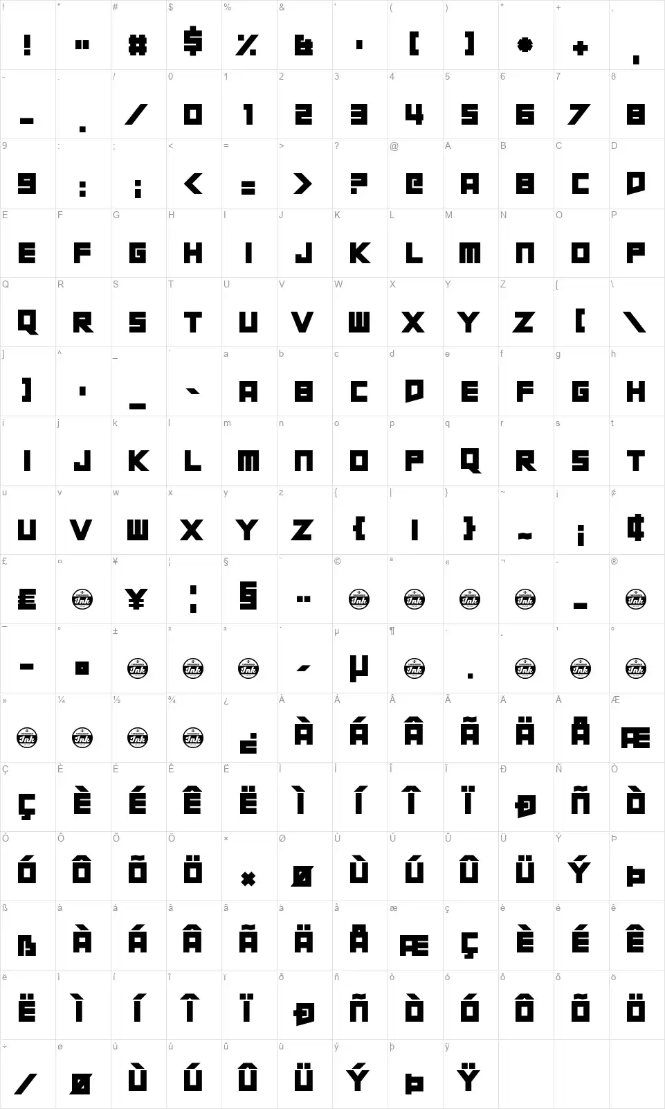 Short Xurkitfont character map