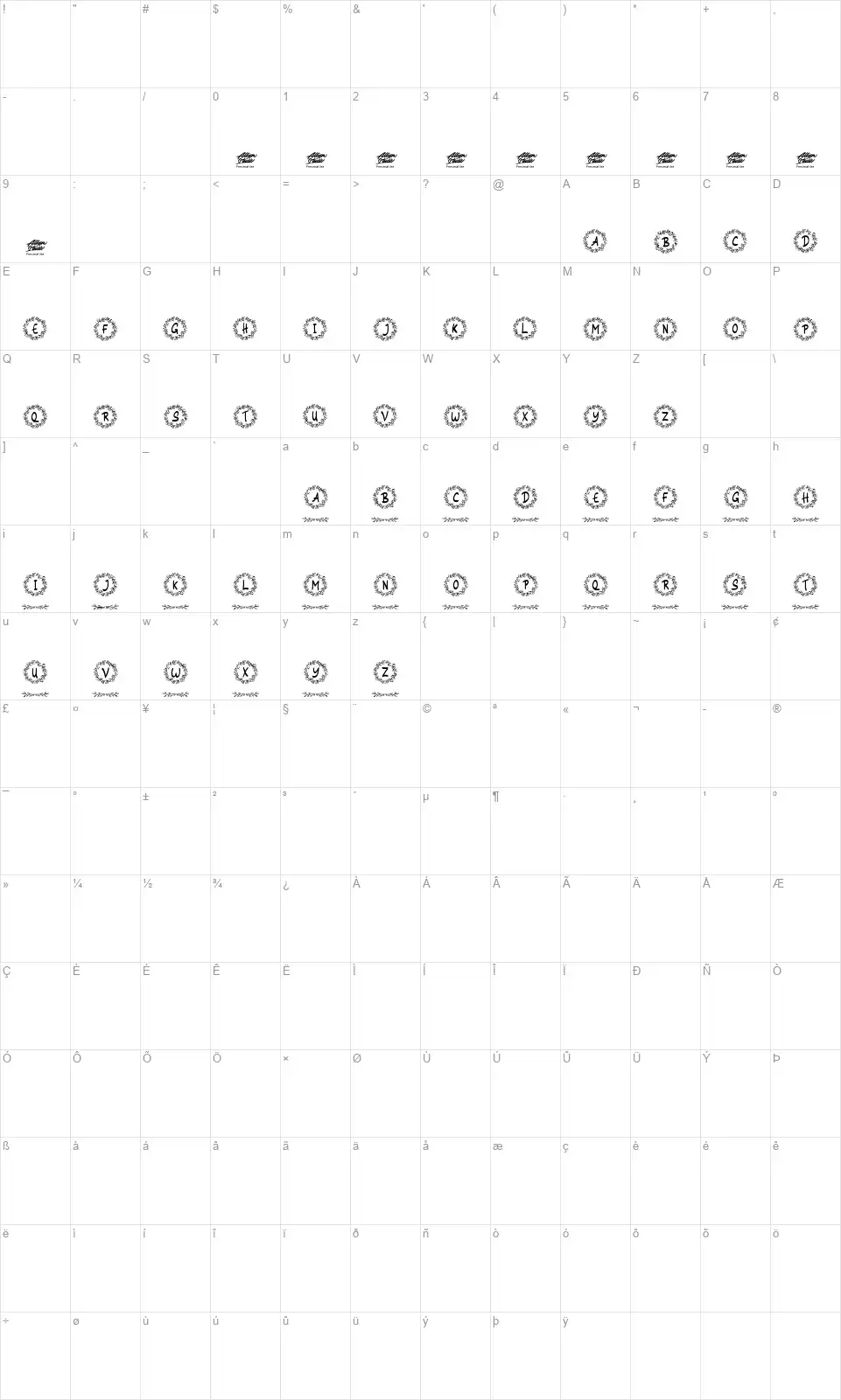 Siestha Monogramfont character map