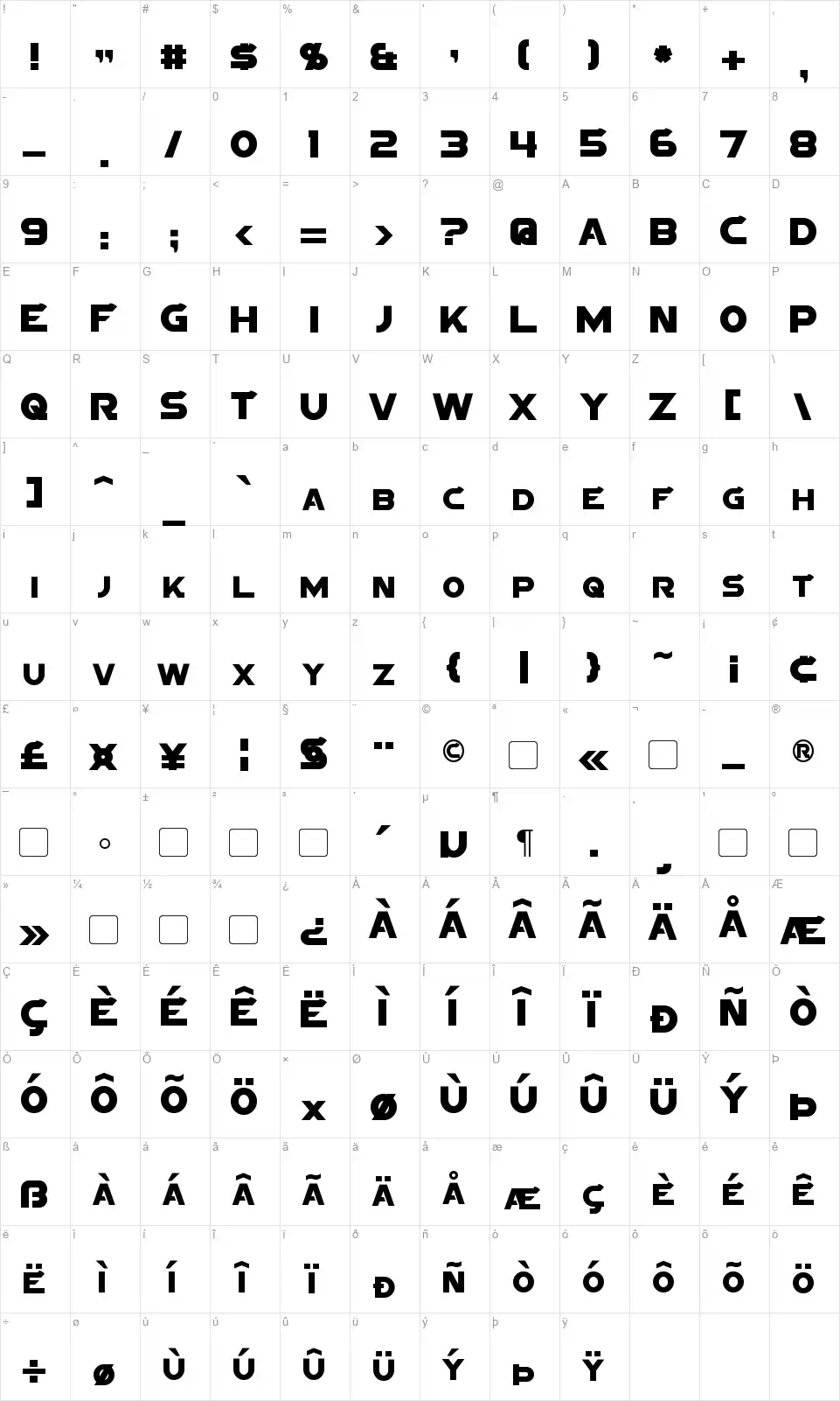 Sigma Fivefont character map