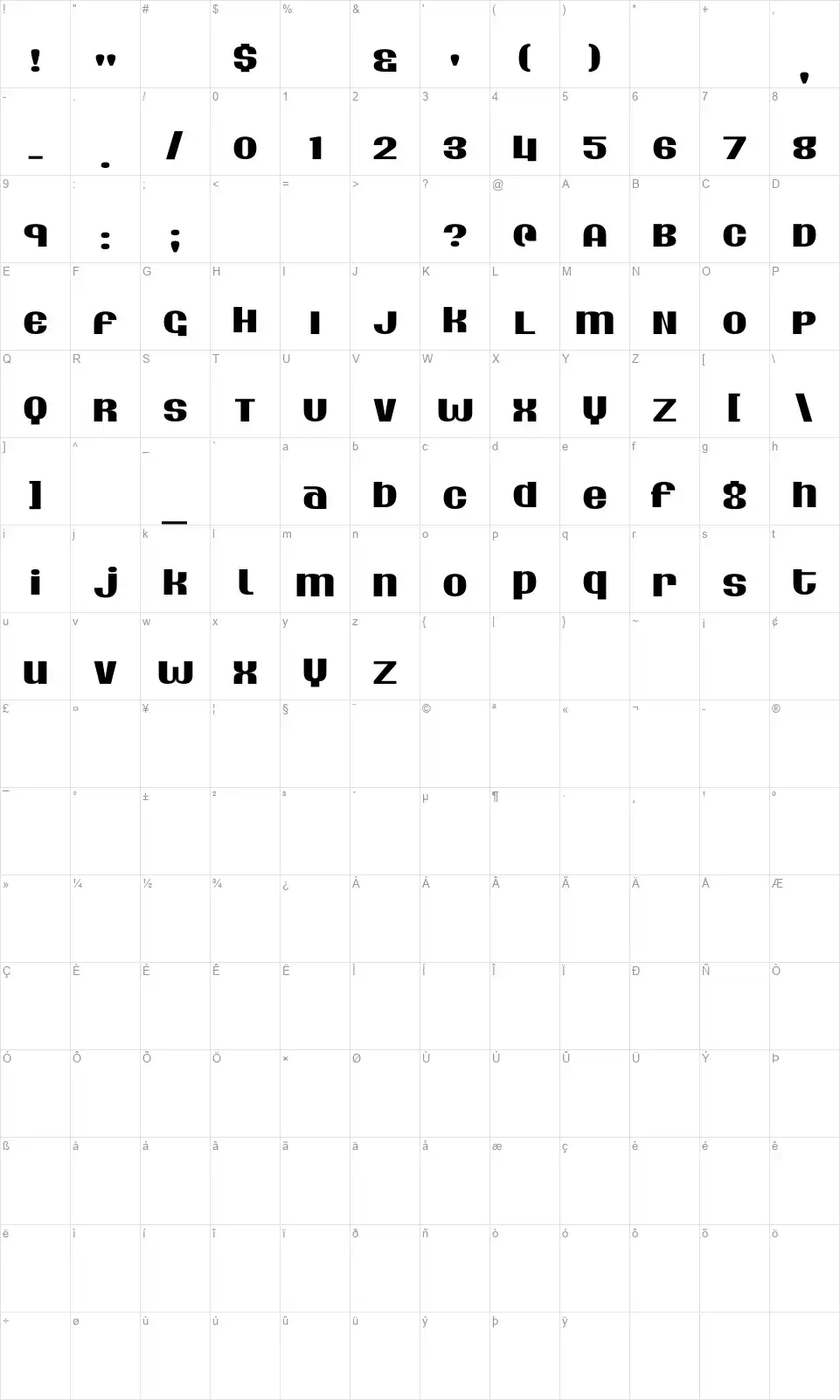 Silver Dollarfont character map