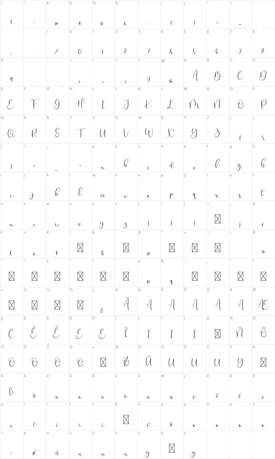 Simple Minimalistfont character map