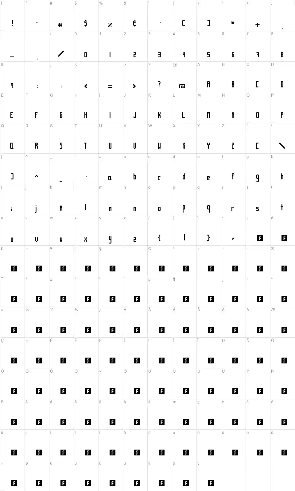Simple Sansfont character map