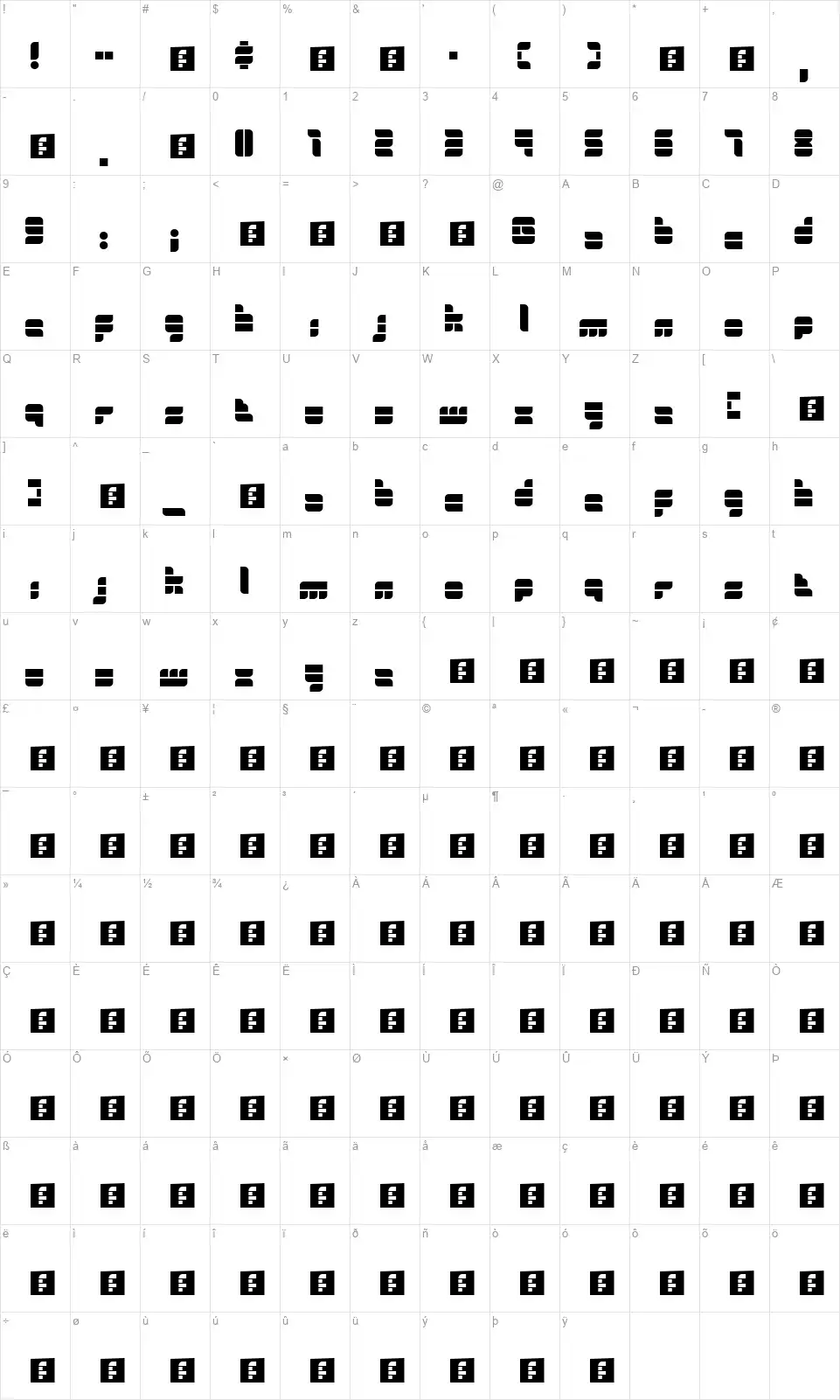 Simplicityfont character map