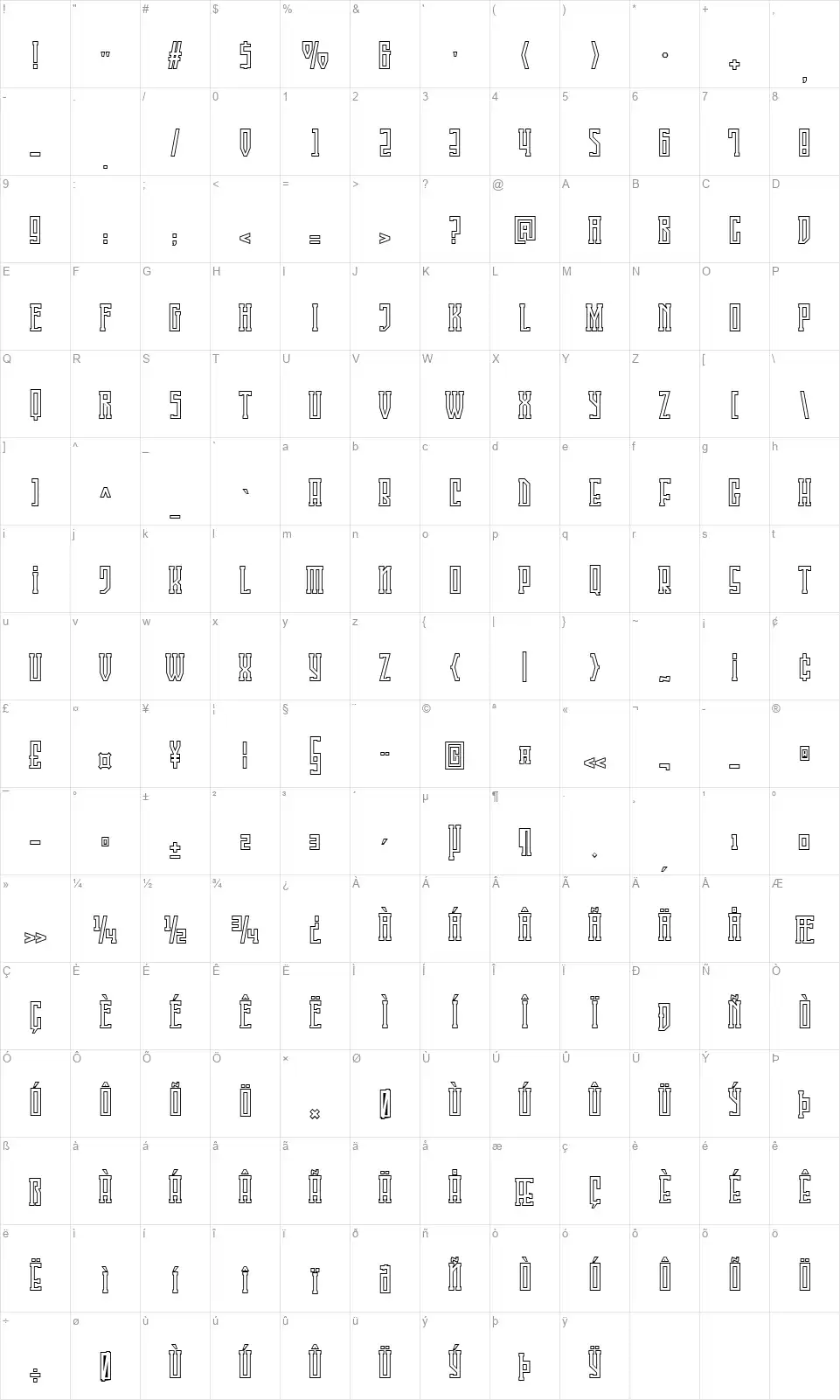 Singa Slabfont character map