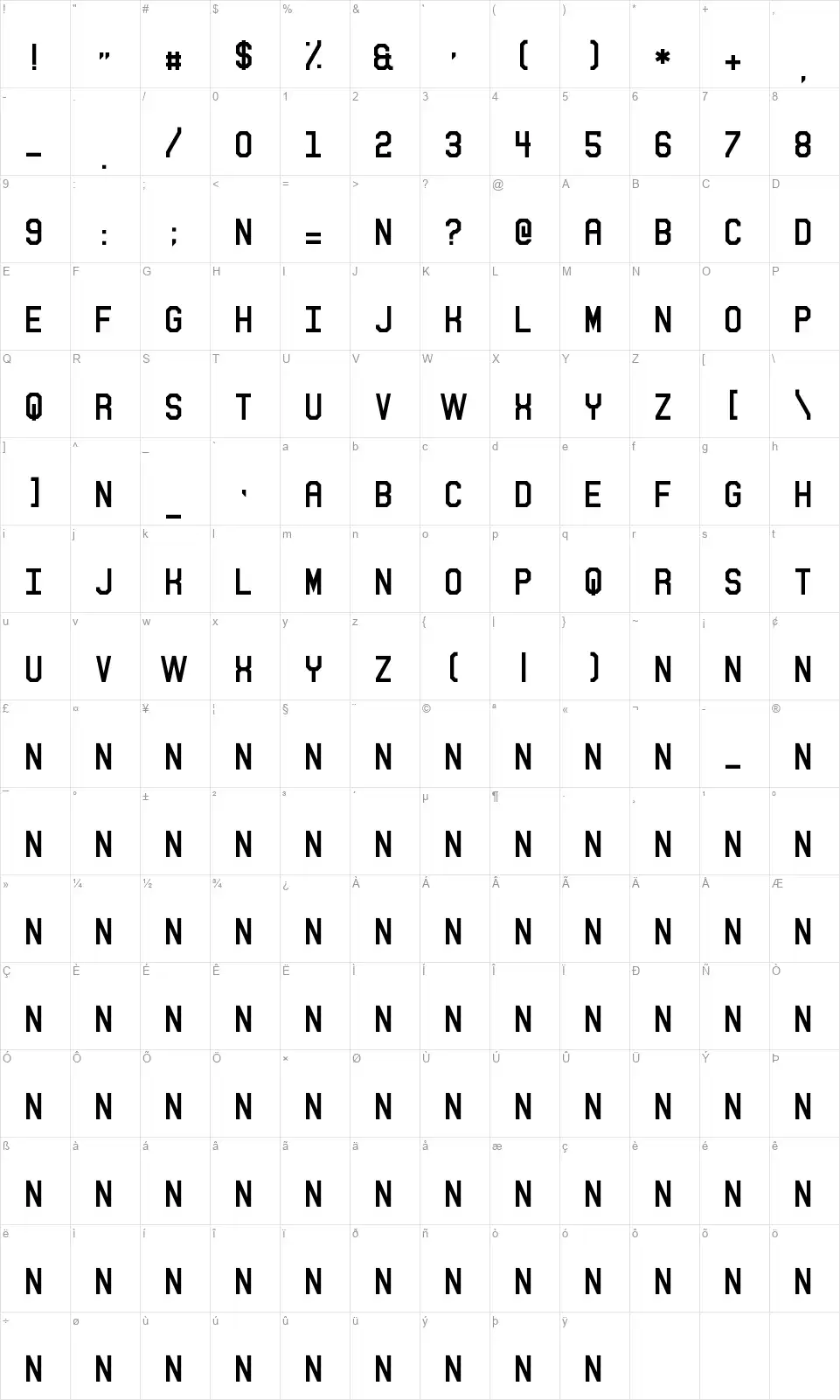 Sitdownfont character map