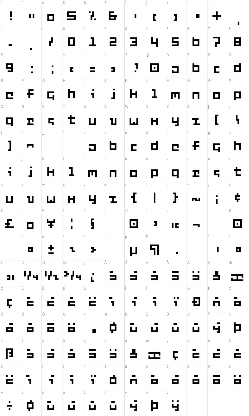 Sixfont character map