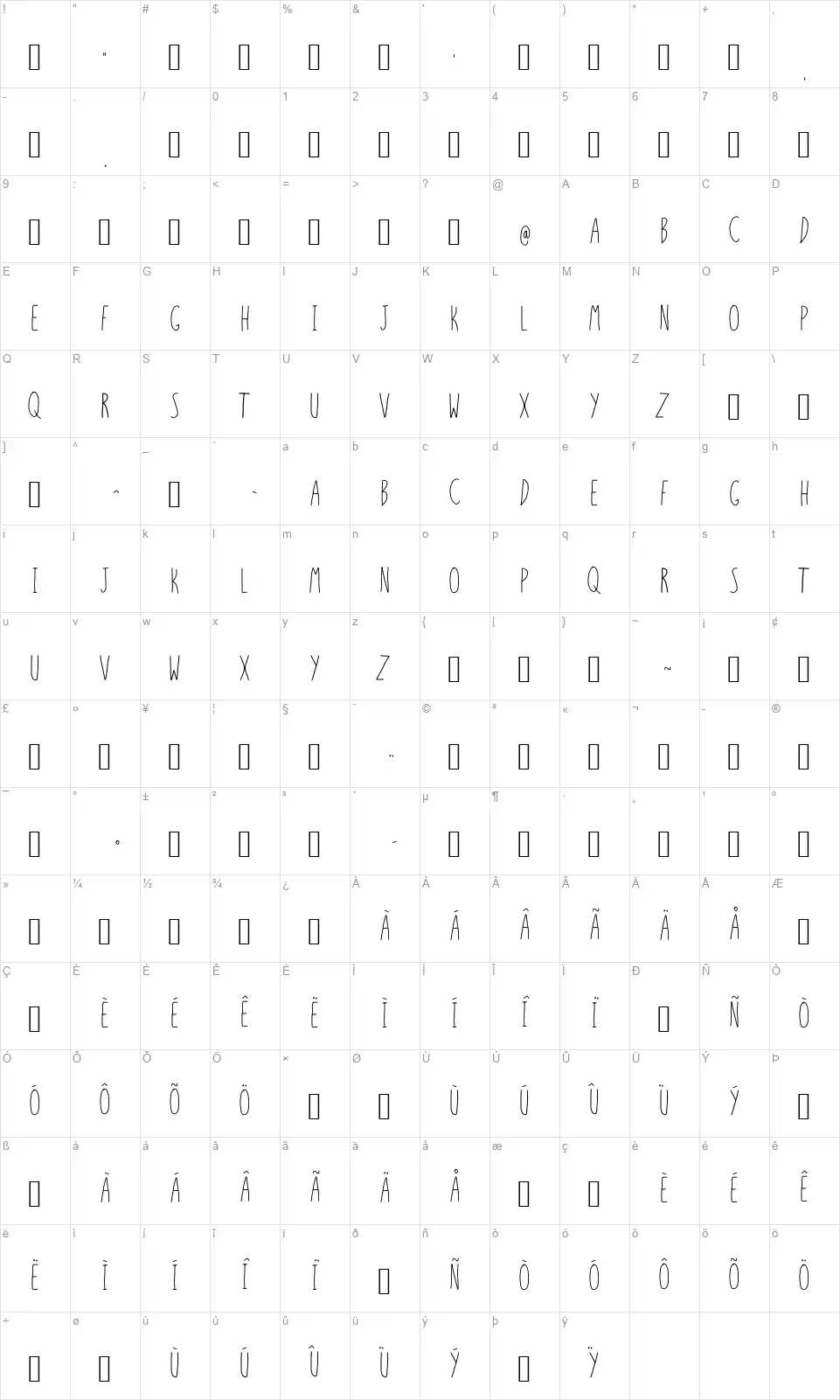 Six Sixteen Sixteenfont character map