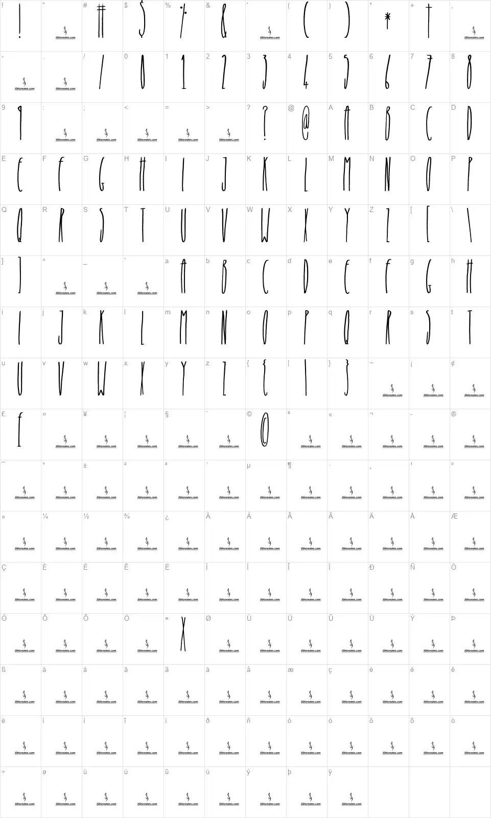 Skinny Alienfont character map
