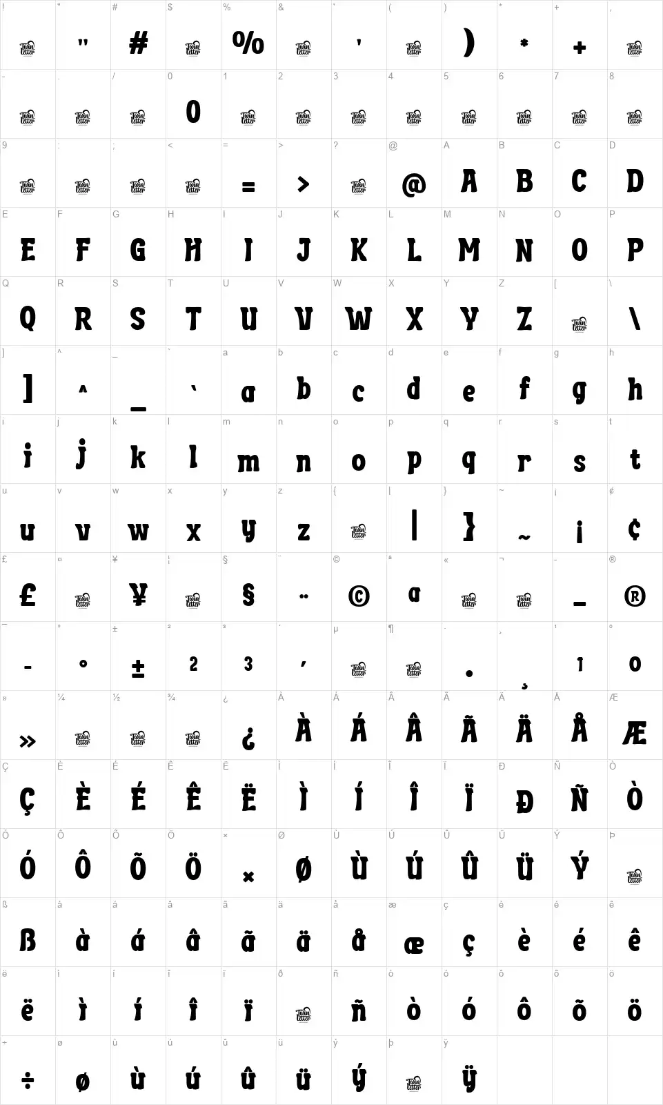 Skoperafont character map