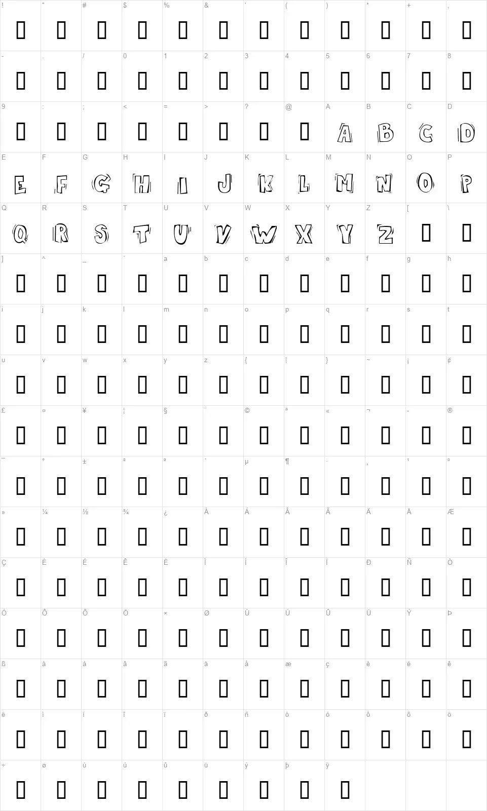 Skrotfontfont character map