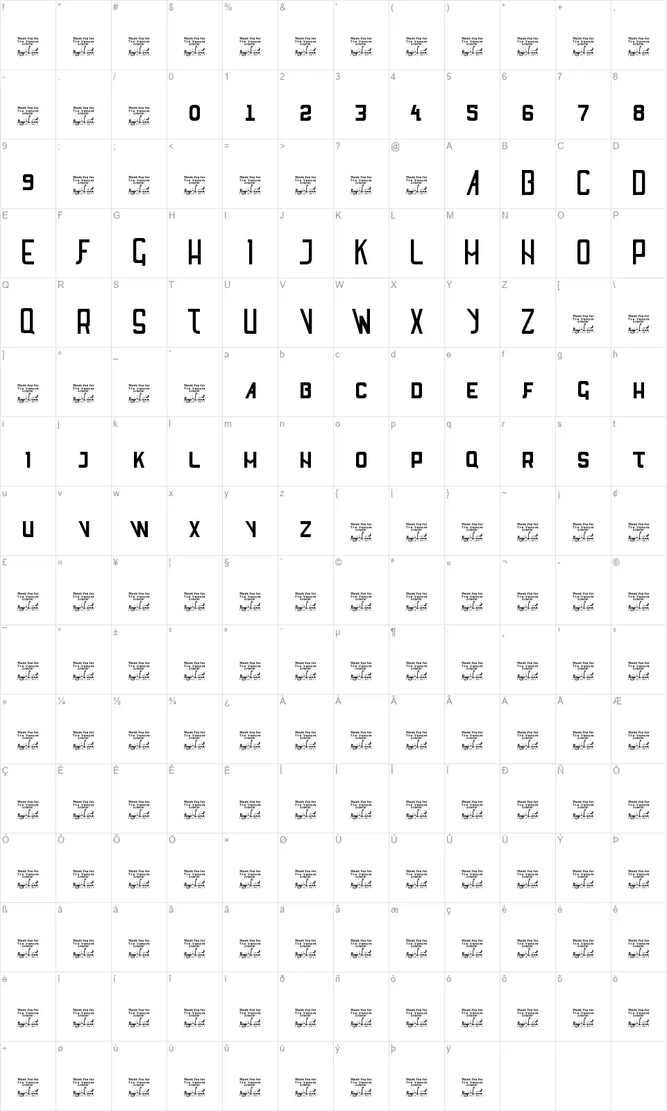 SL Thank You For The Venomfont character map