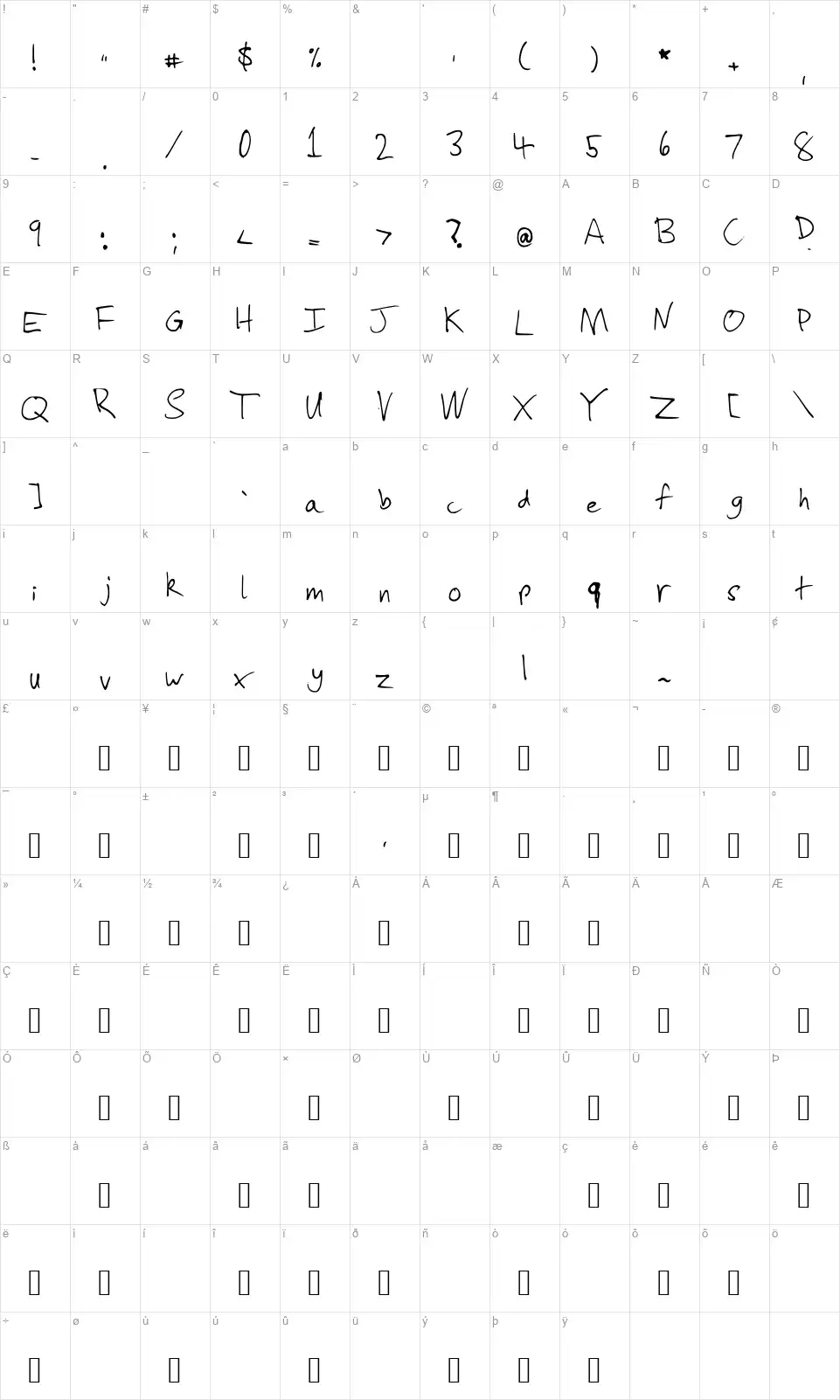 Slevdog 2font character map