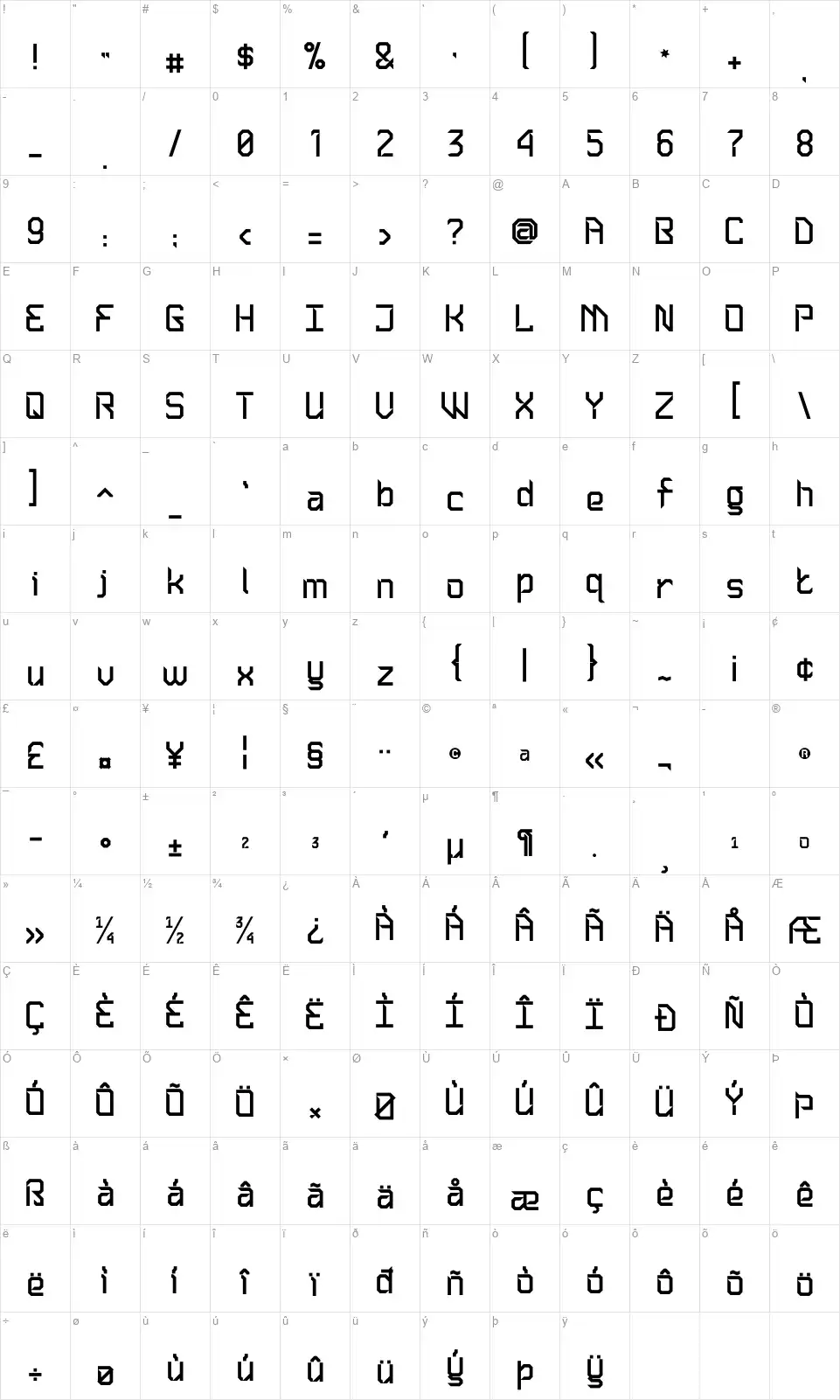 Sliced ABfont character map