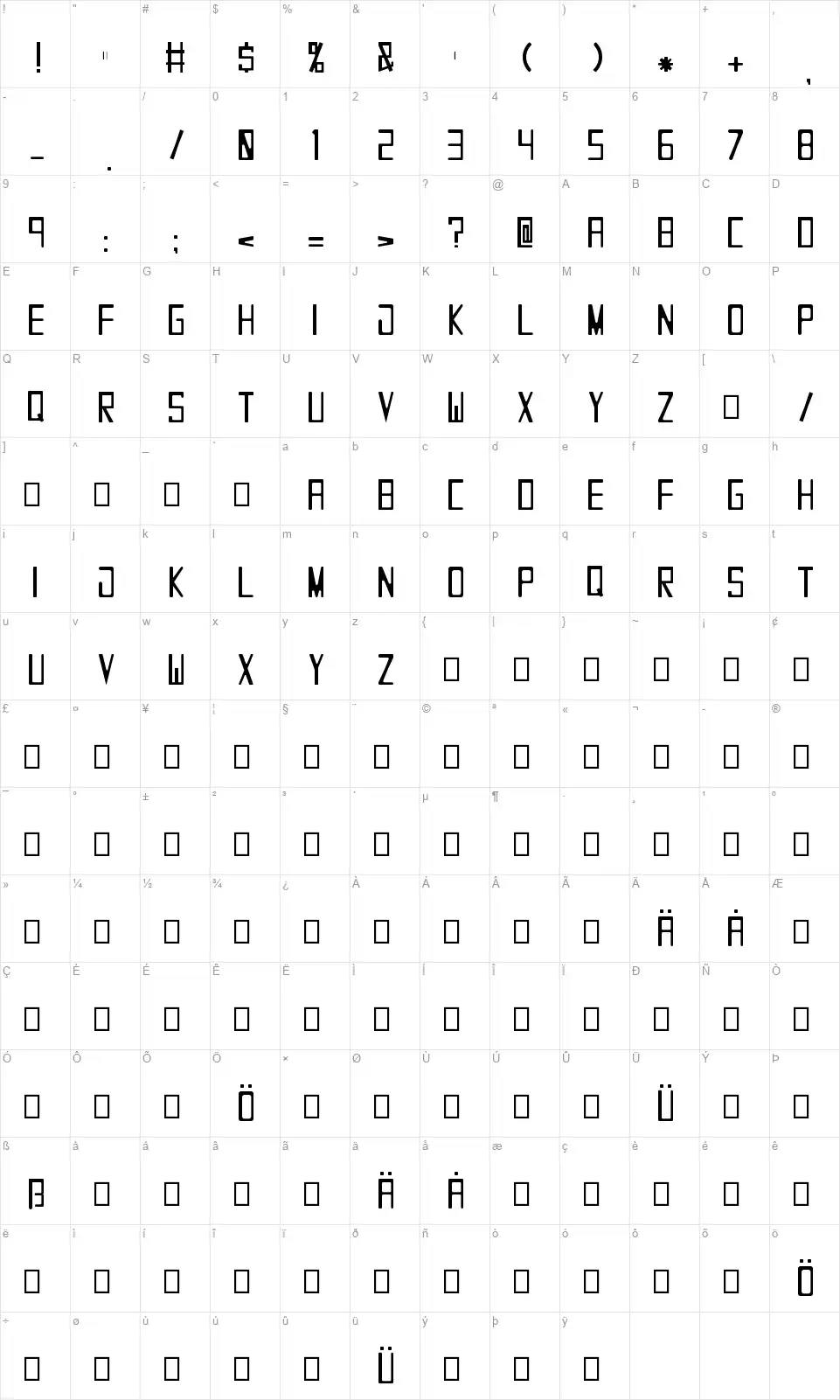 Slim Down Roundfont character map